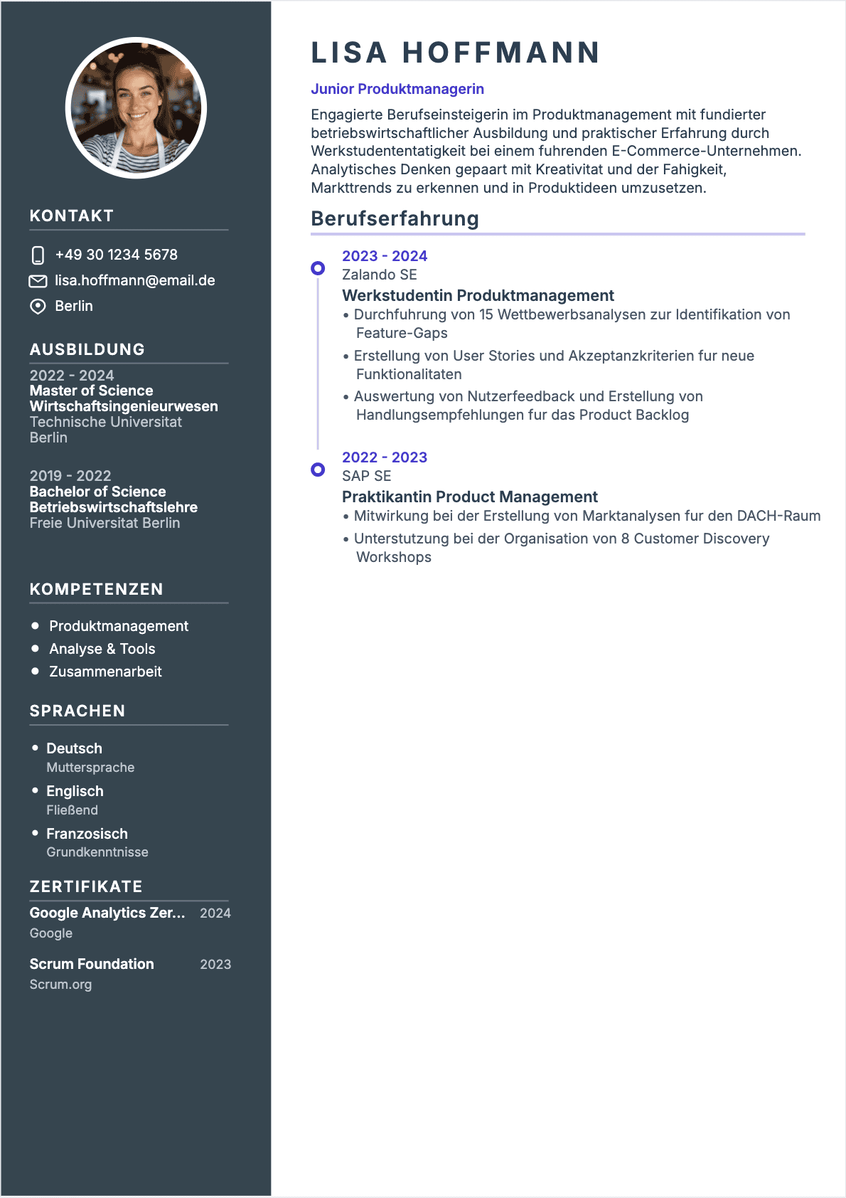 CV Produktmanager Junior - Produktmanager Lebenslauf