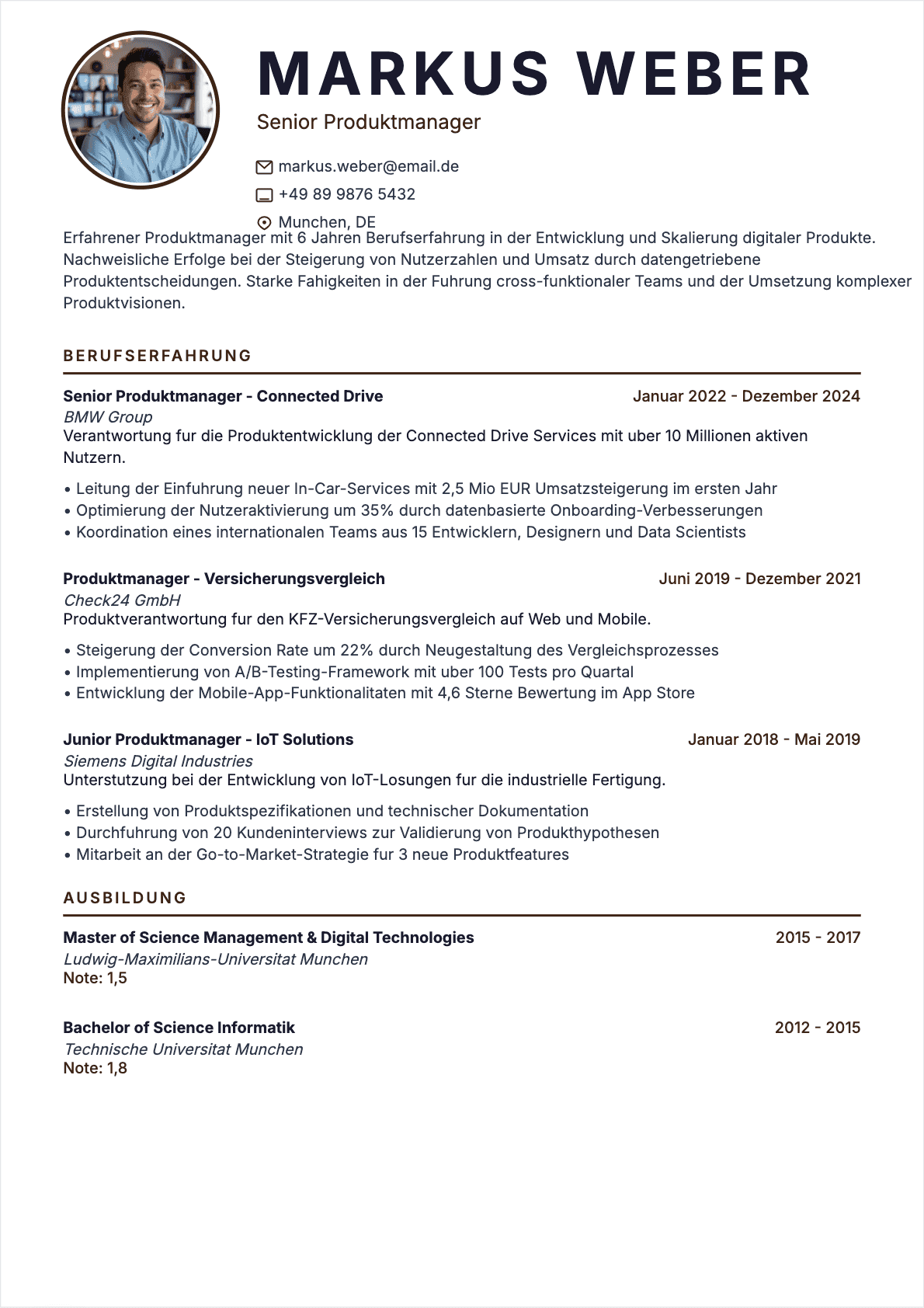 CV Produktmanager Confirmé - Produktmanager Lebenslauf