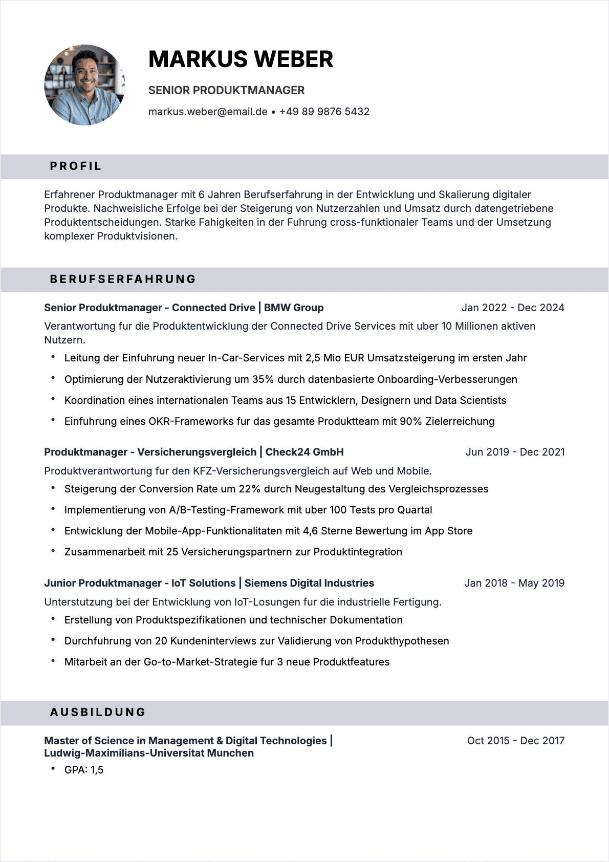 CV Produktmanager Confirmé - Produktmanager Lebenslauf
