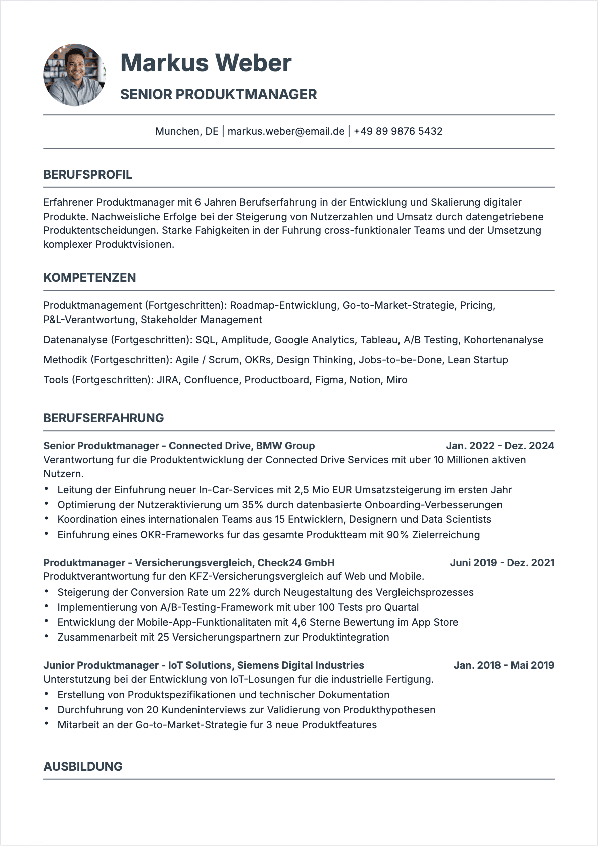 CV Produktmanager Confirmé - Produktmanager Lebenslauf