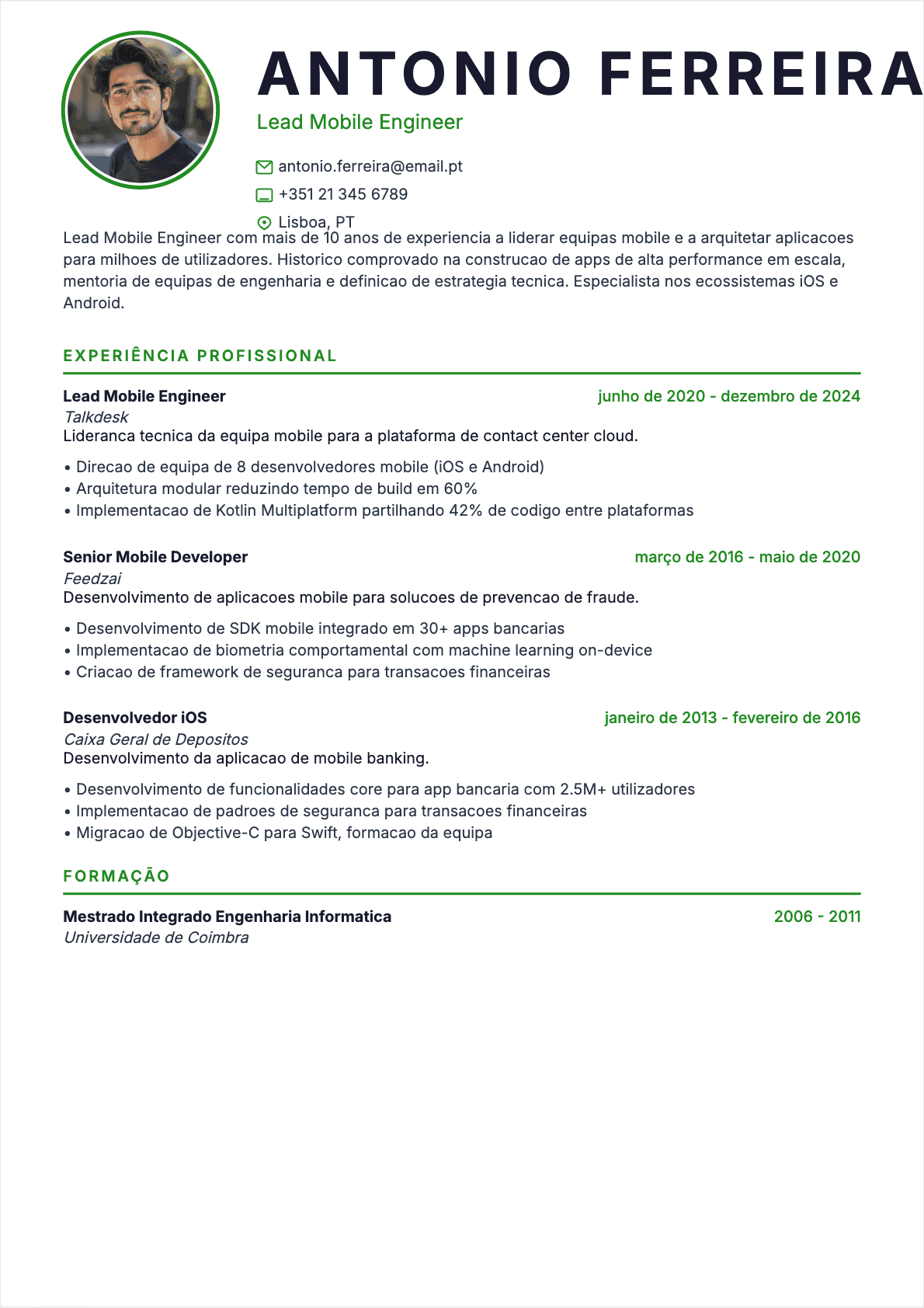 Programador mobile Senior - CV Programador mobile