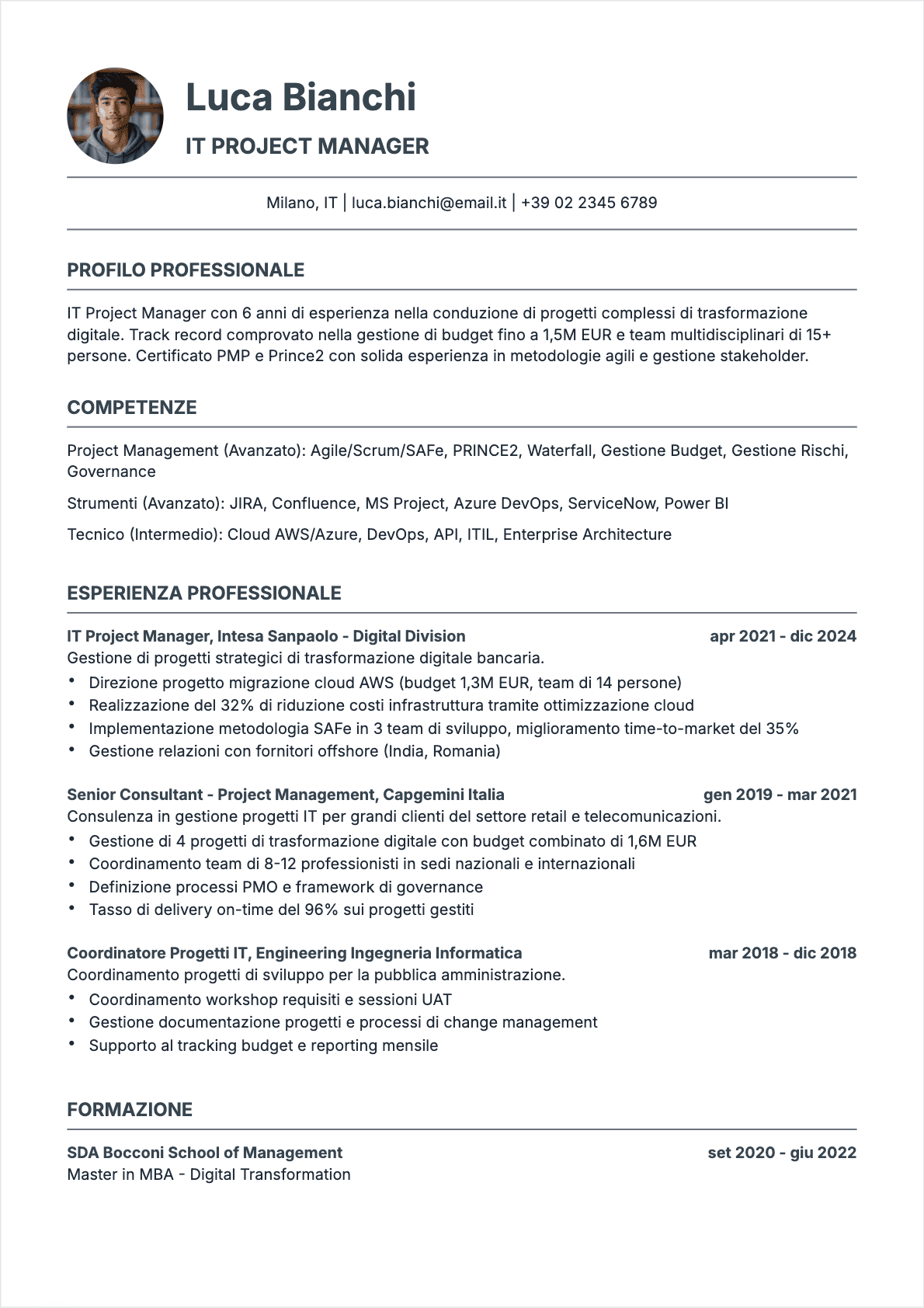 CV Project manager IT Confirmé - CV Project manager IT