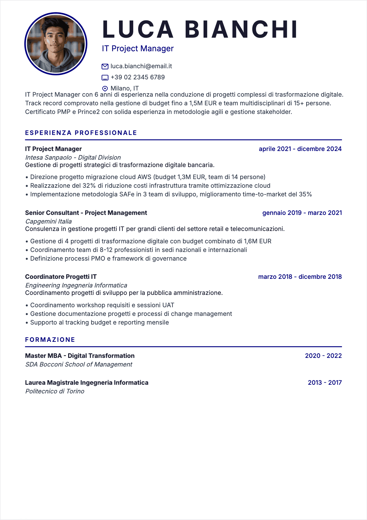 Project manager IT Confirmé - CV Project manager IT