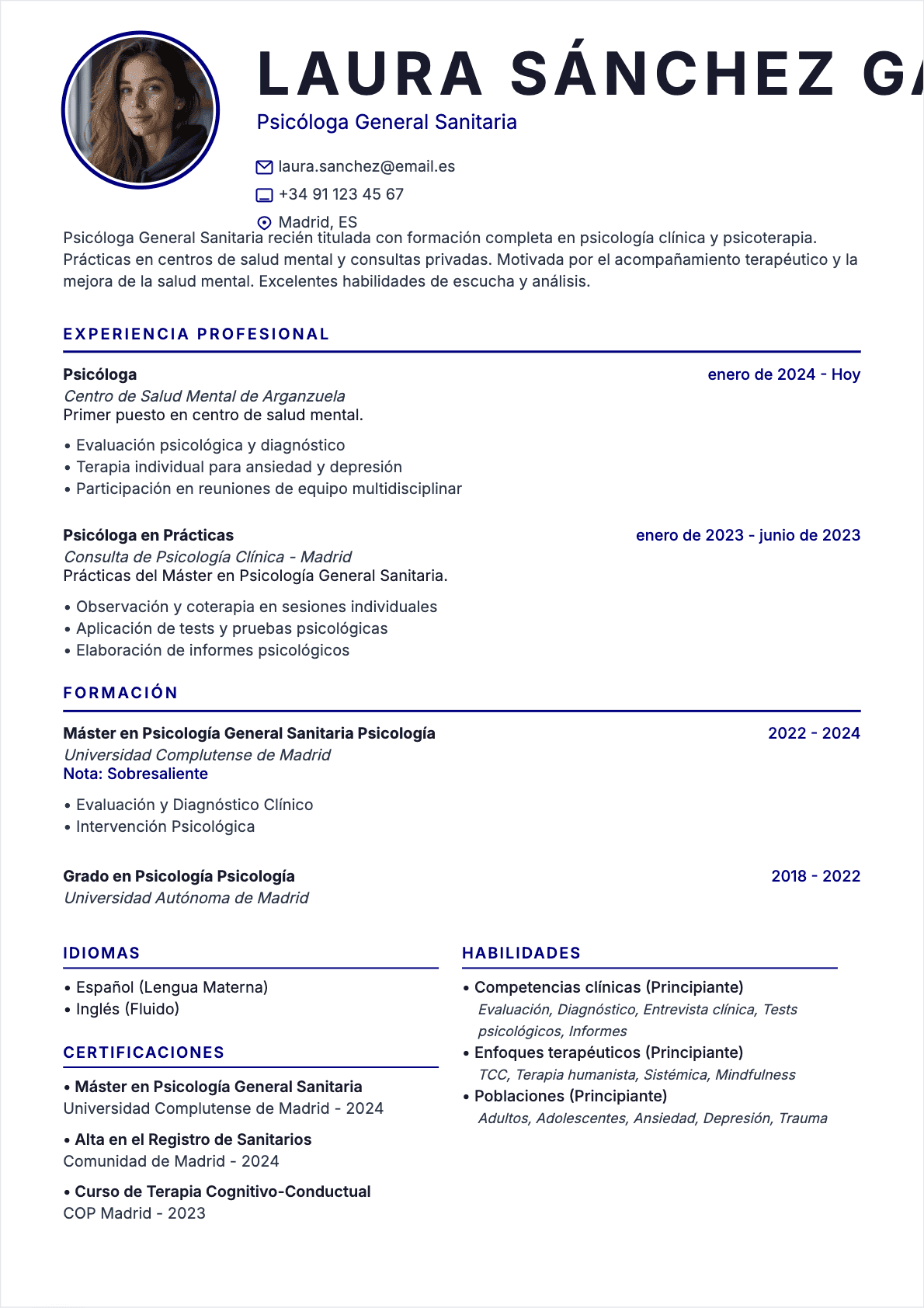 CV Psicólogo Junior - CV Psicólogo