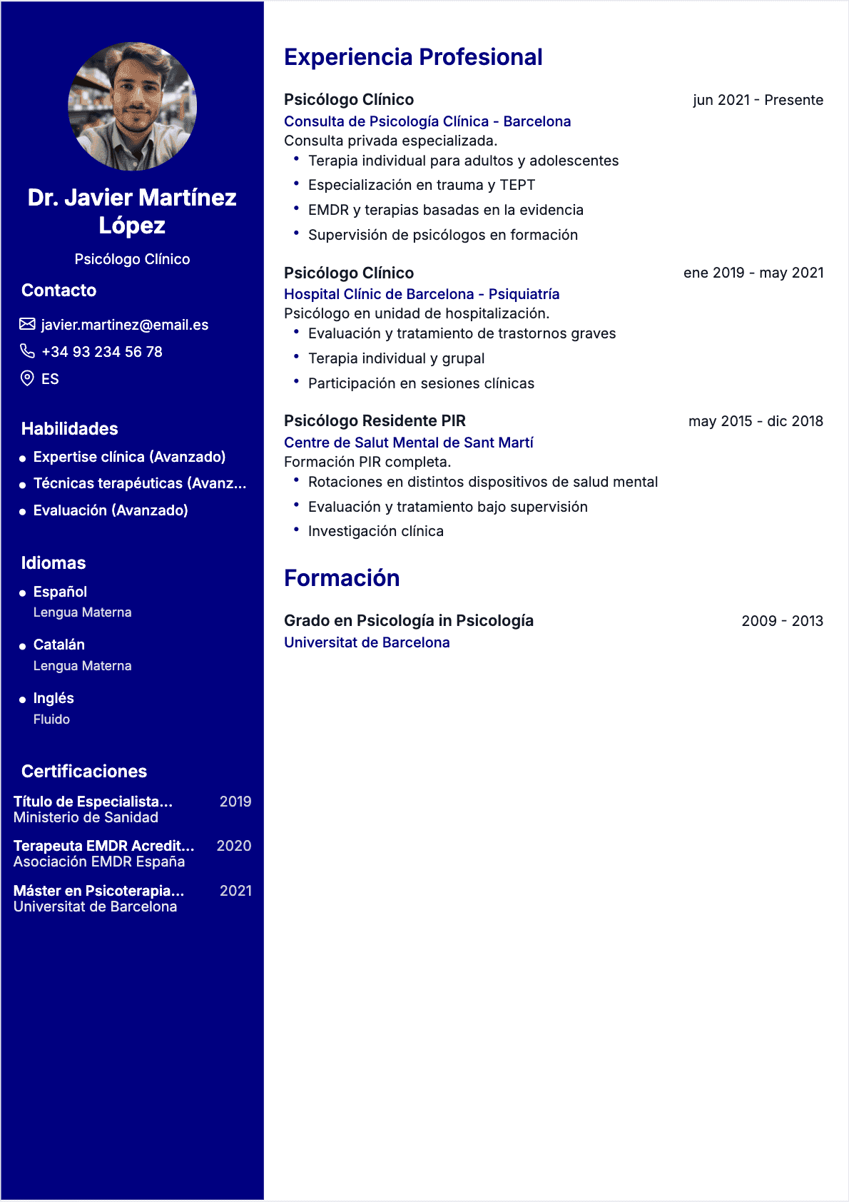 Psicólogo Confirmé - CV Psicólogo