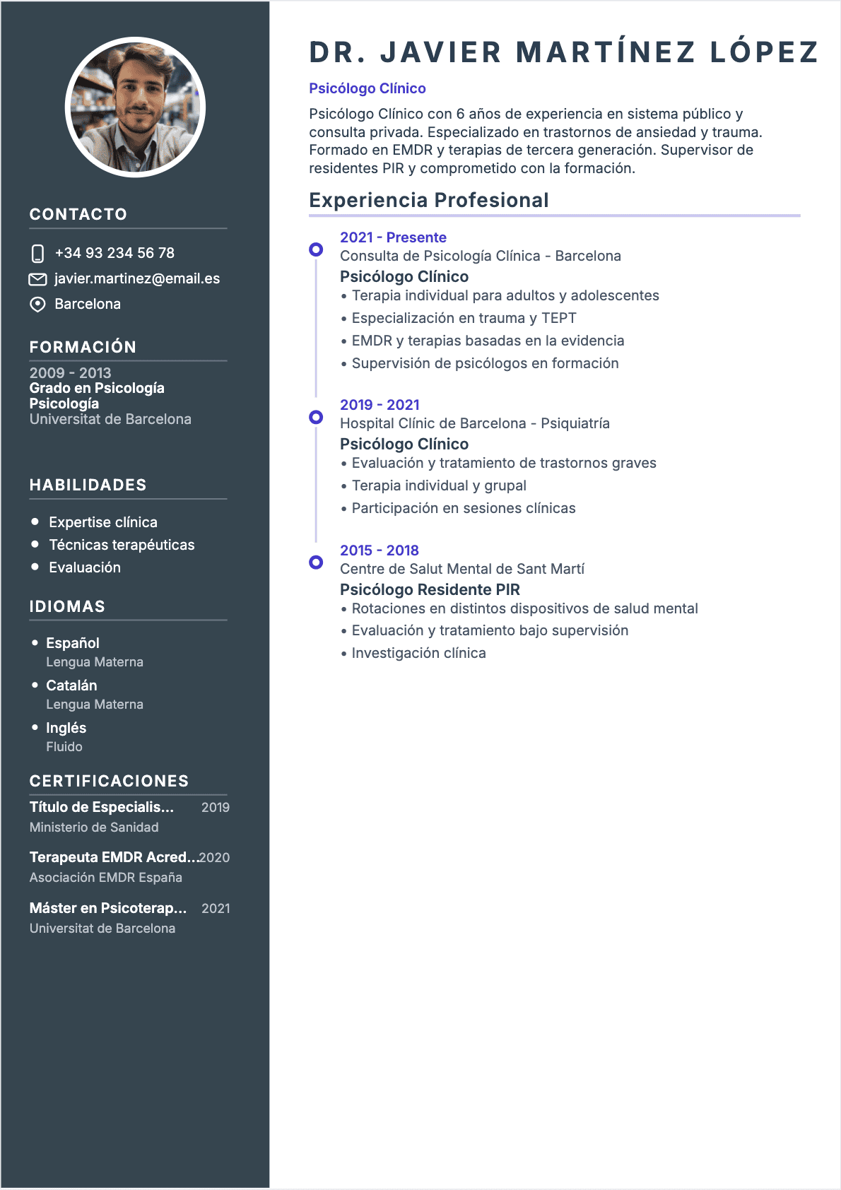 CV Psicólogo Confirmé - CV Psicólogo