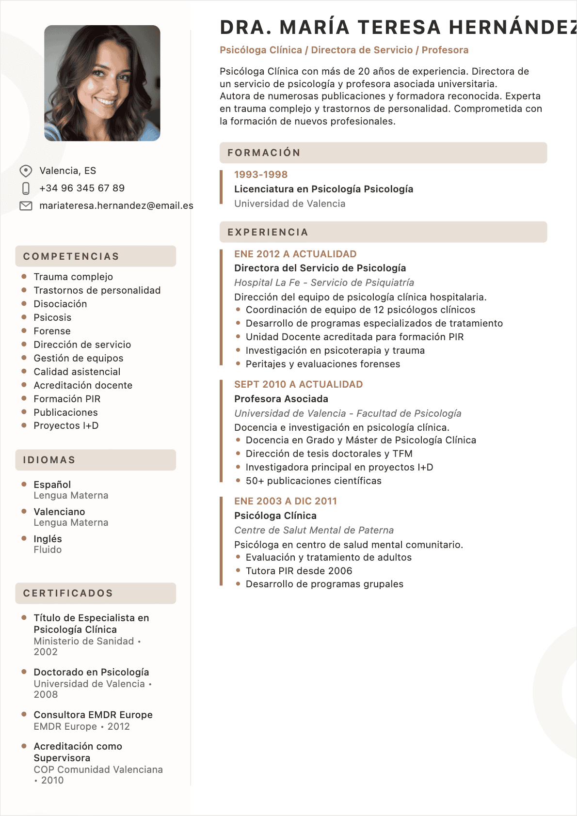 CV Psicólogo Senior - CV Psicólogo