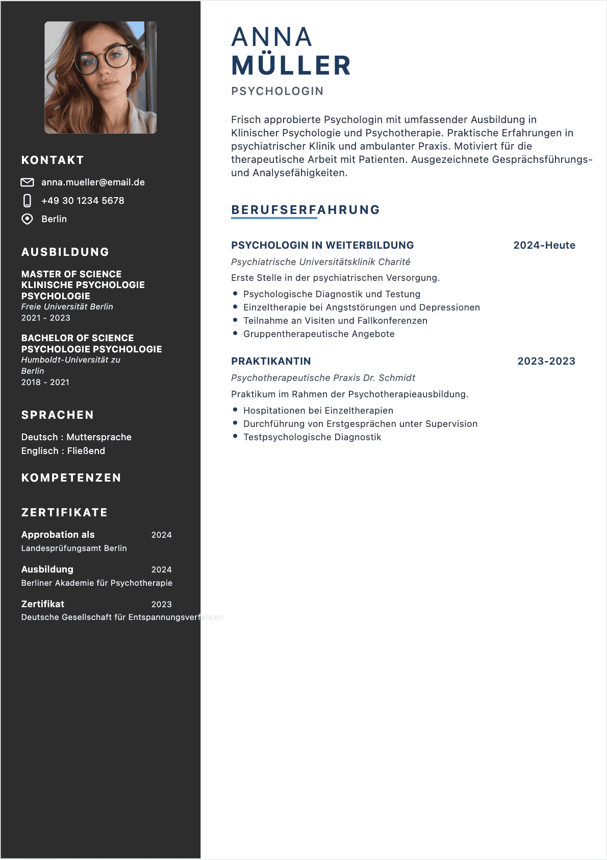 Psychologist Junior - Psychologist Lebenslauf