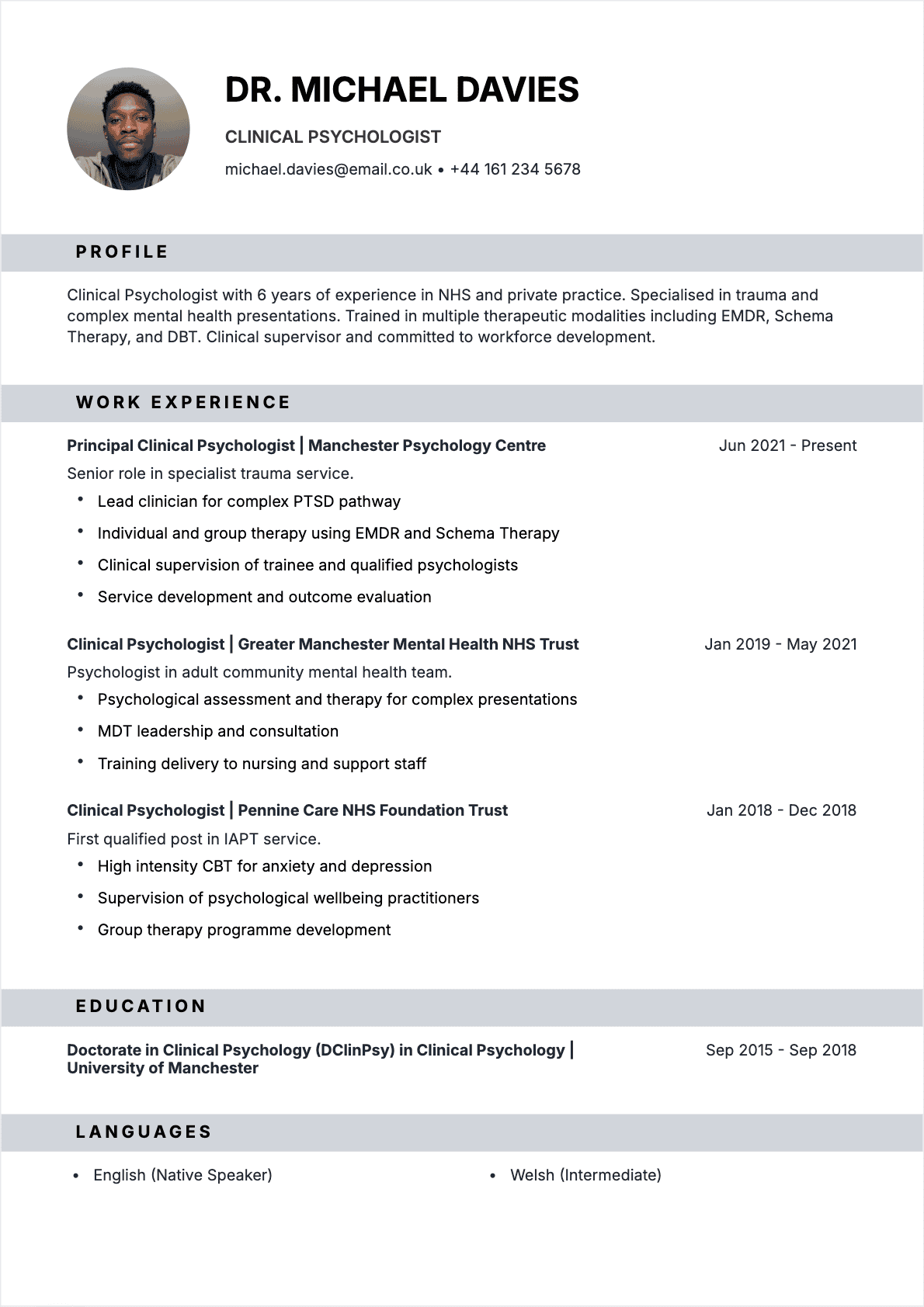 Psychologist Confirmé - Psychologist Resume