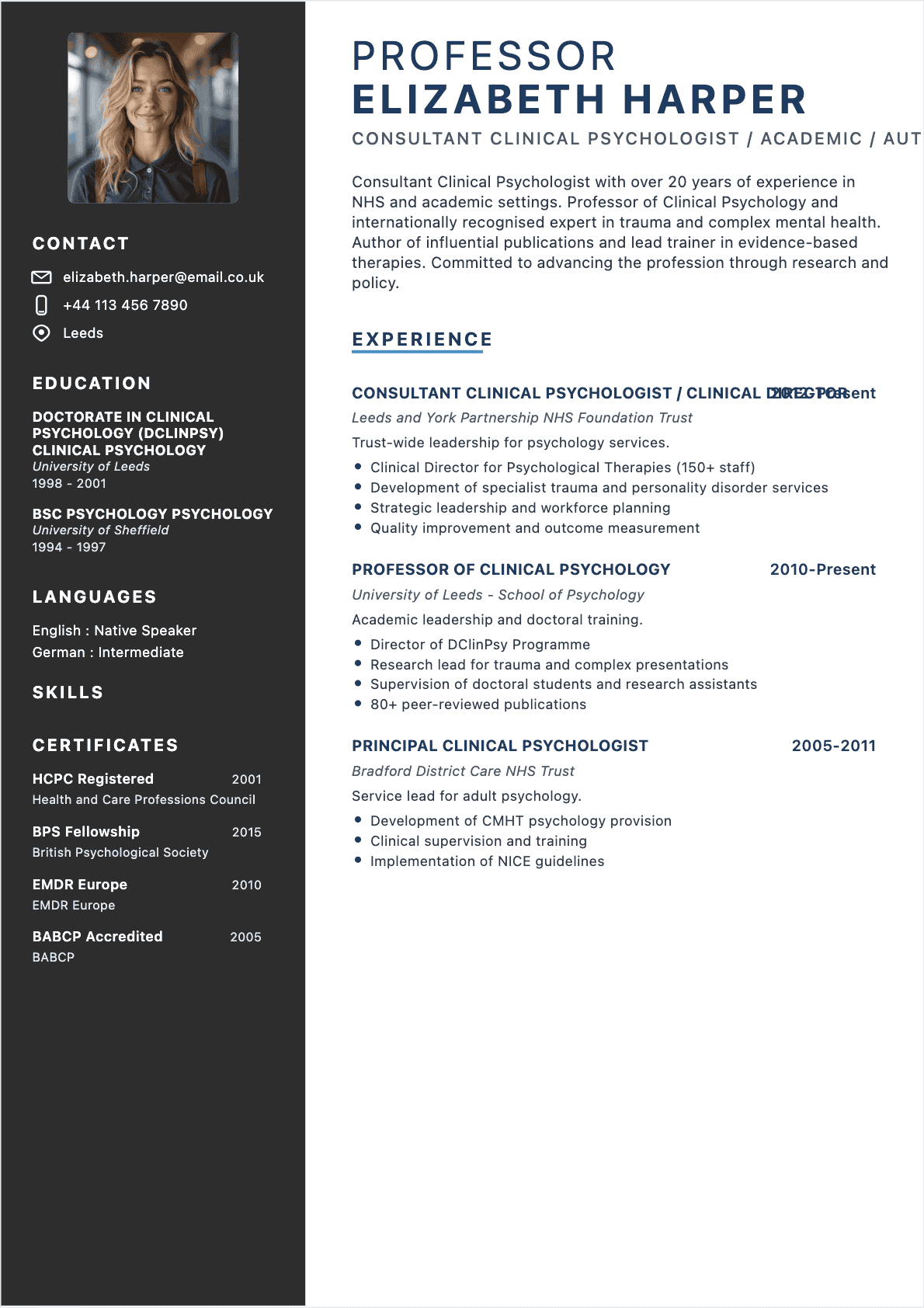 Psychologist Senior - Psychologist Resume