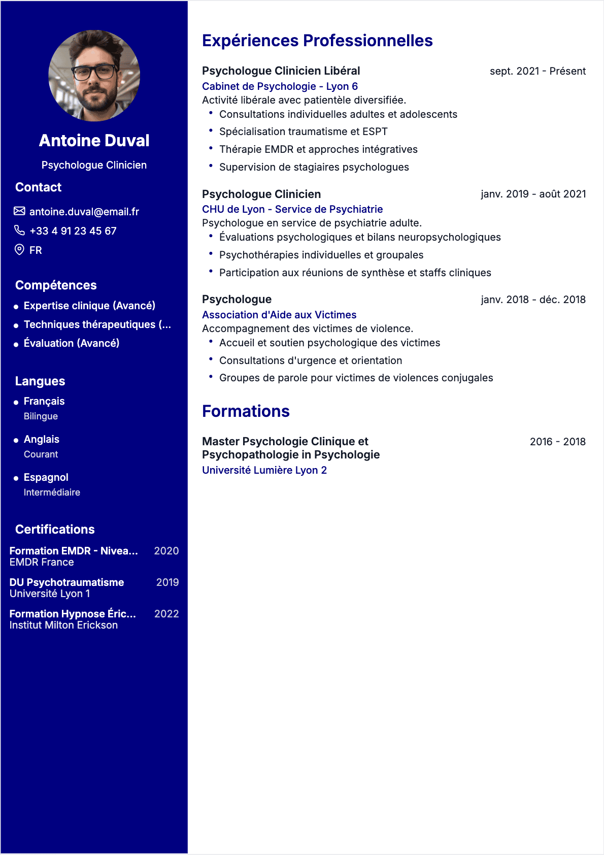 CV Psychologue Confirmé - CV Psychologue