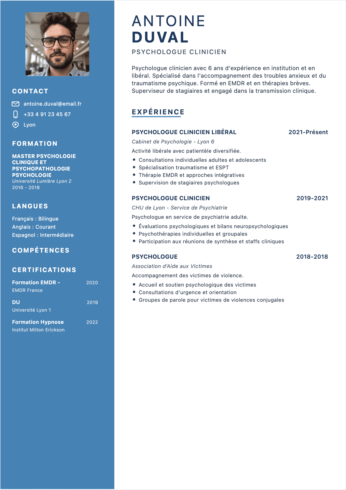 Psychologue Confirmé - CV Psychologue