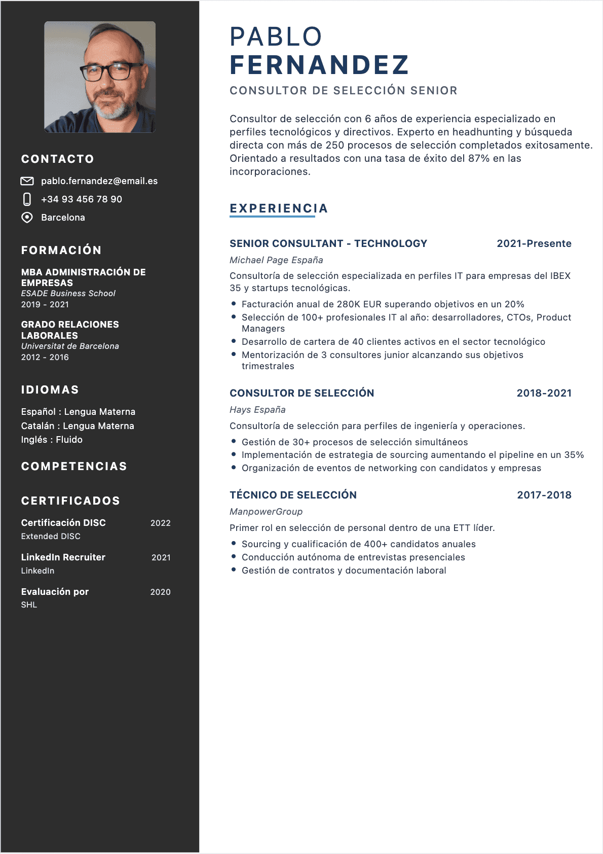 Plantilla de CV Recruiter - Nivel Intermediate | Plantilla profesional optimizada ATS