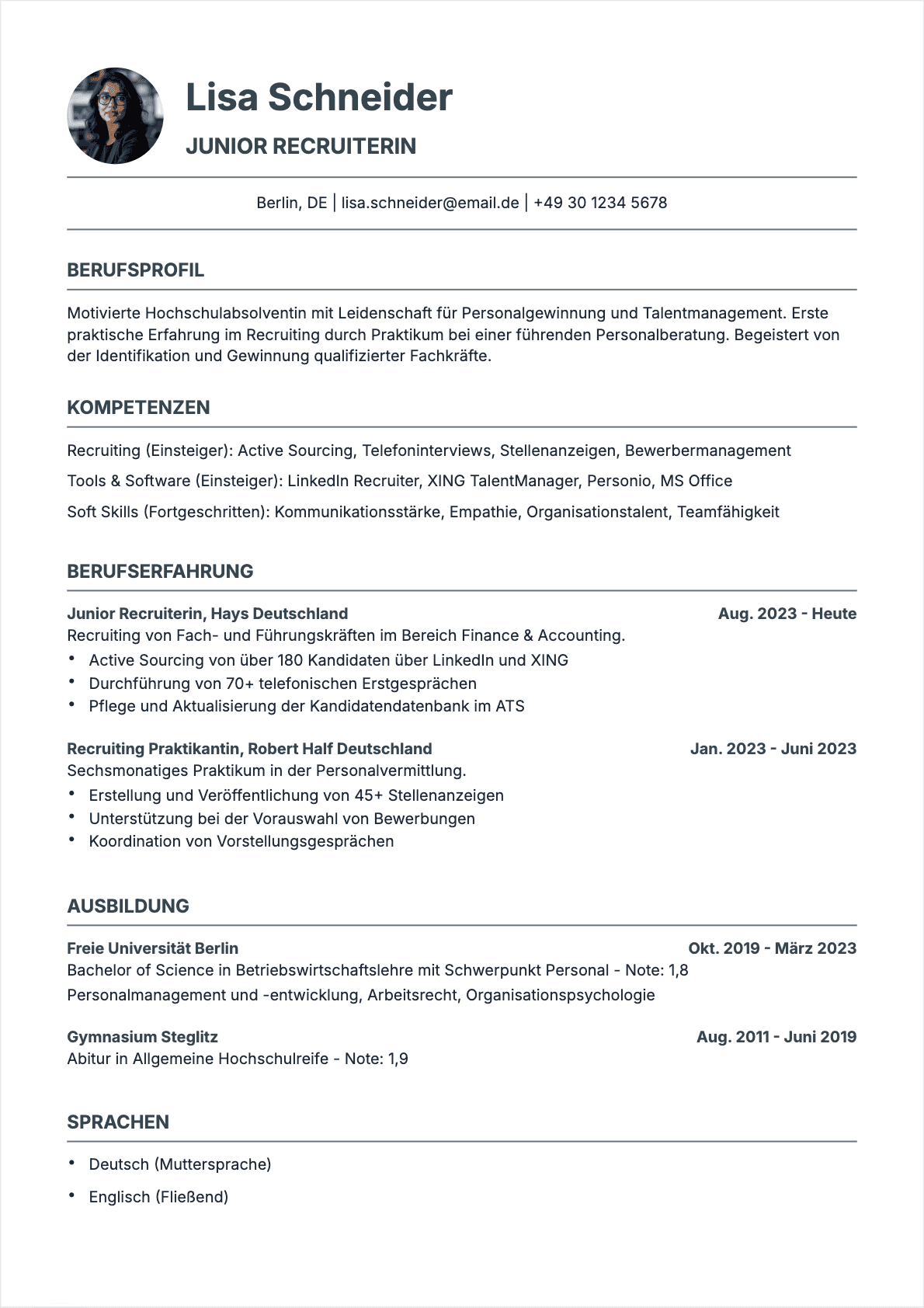 Recruiter Junior - Recruiter Lebenslauf