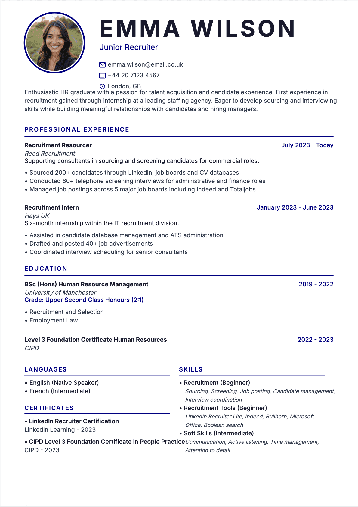 Recruiter Junior - Recruiter Resume