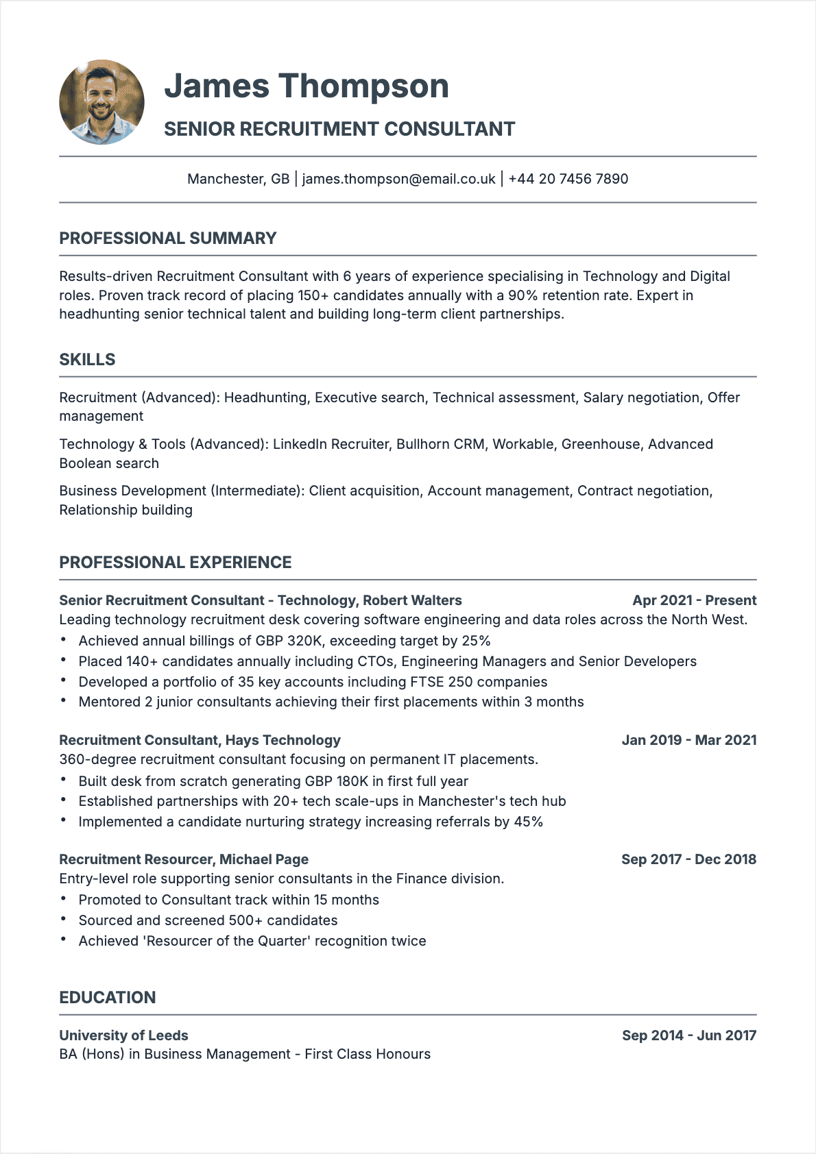 Recruiter Confirmé - Recruiter Resume