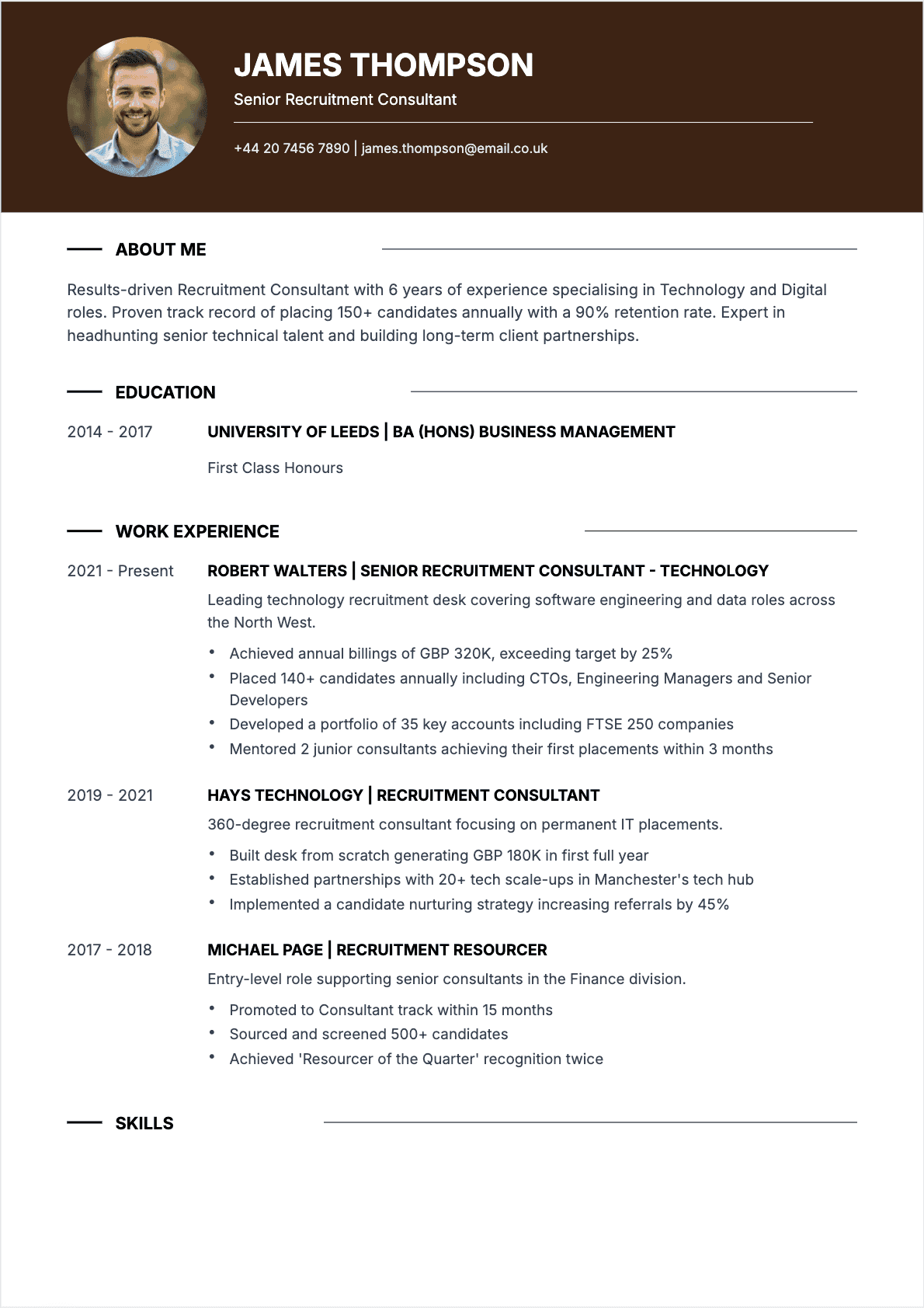 Recruiter resume template - Intermediate level | Professional ATS-optimized template