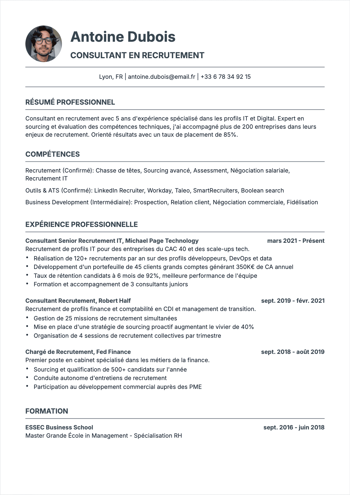 Recruteur Confirmé - CV Recruteur