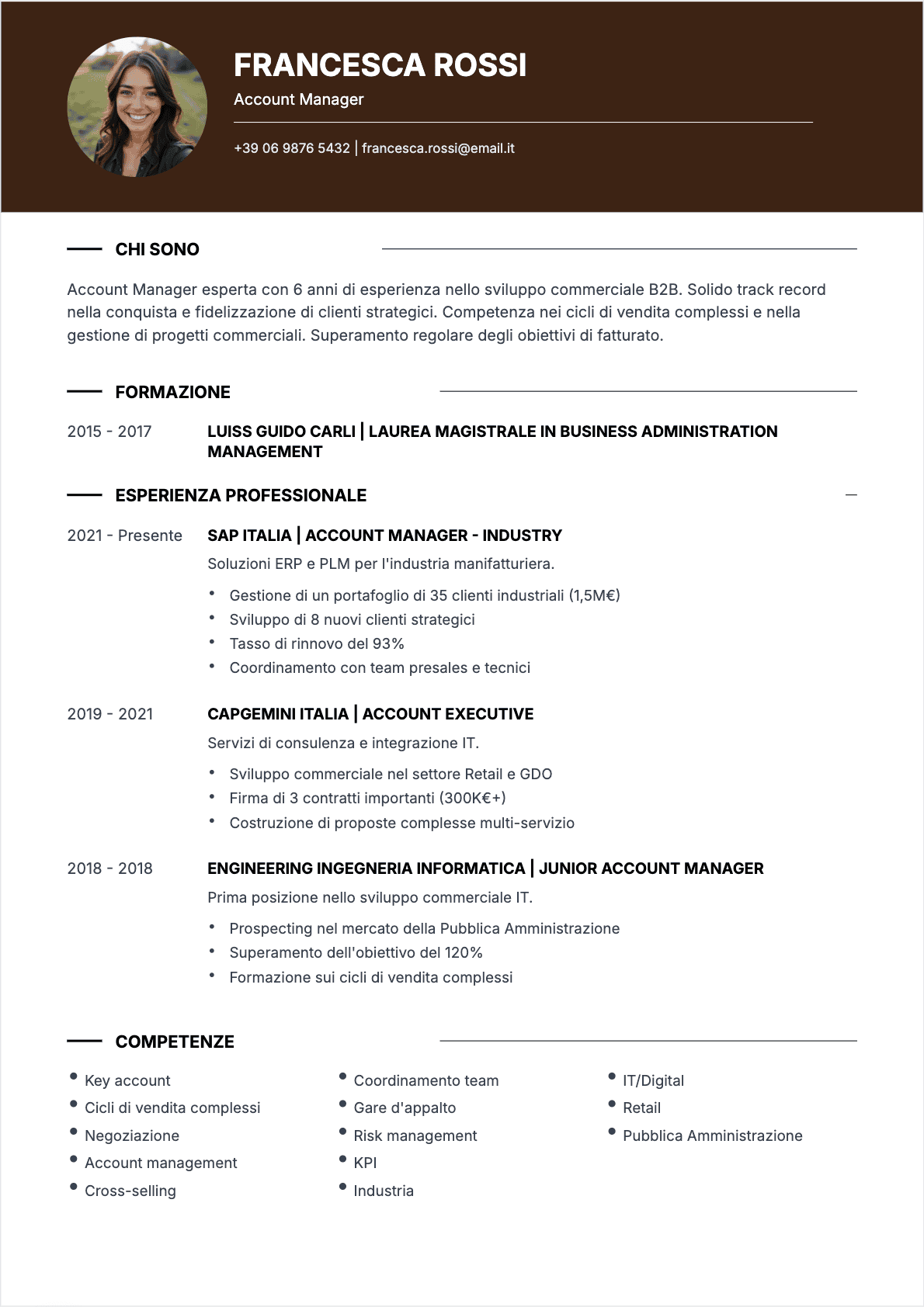 Modello di CV Responsabile Clienti, Intermediate