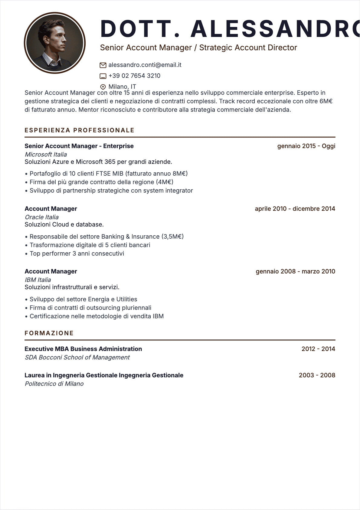 Responsabile Clienti Senior - CV Responsabile Clienti