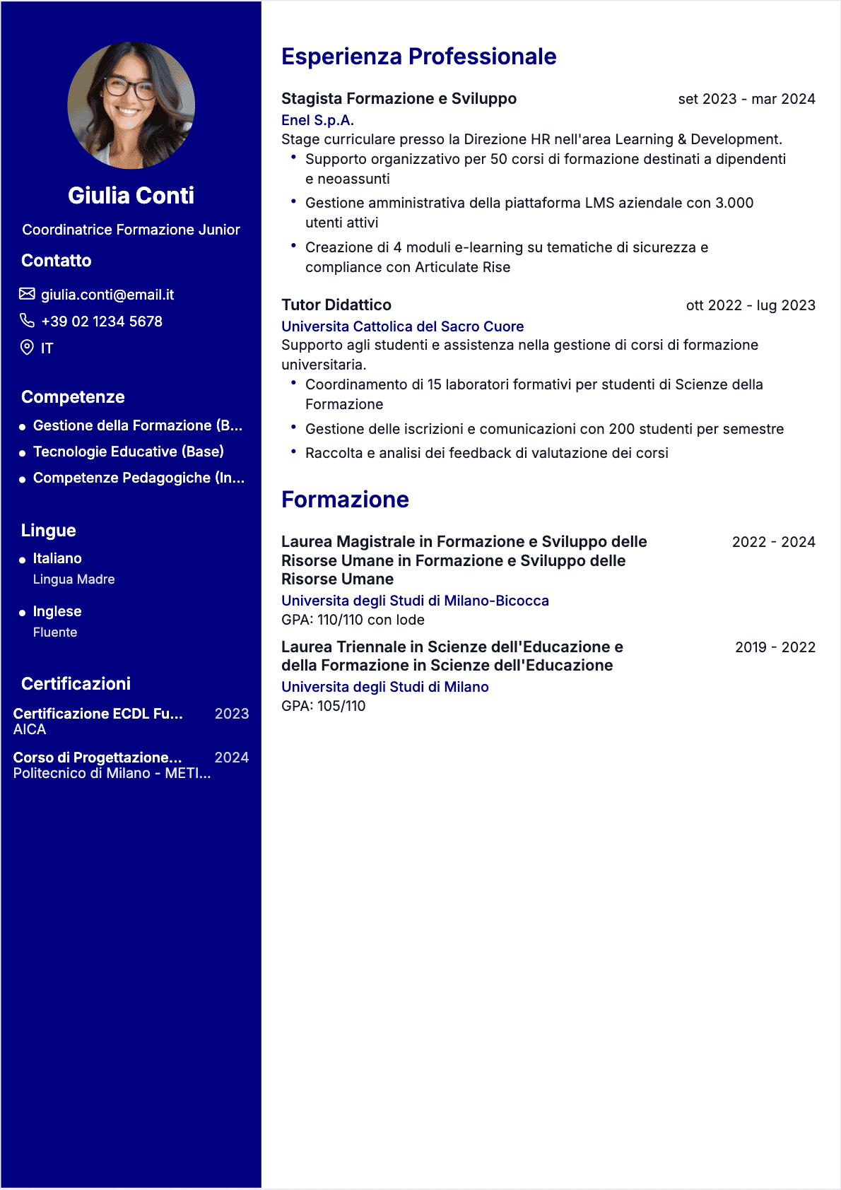 CV Responsabile formazione Junior - CV Responsabile formazione