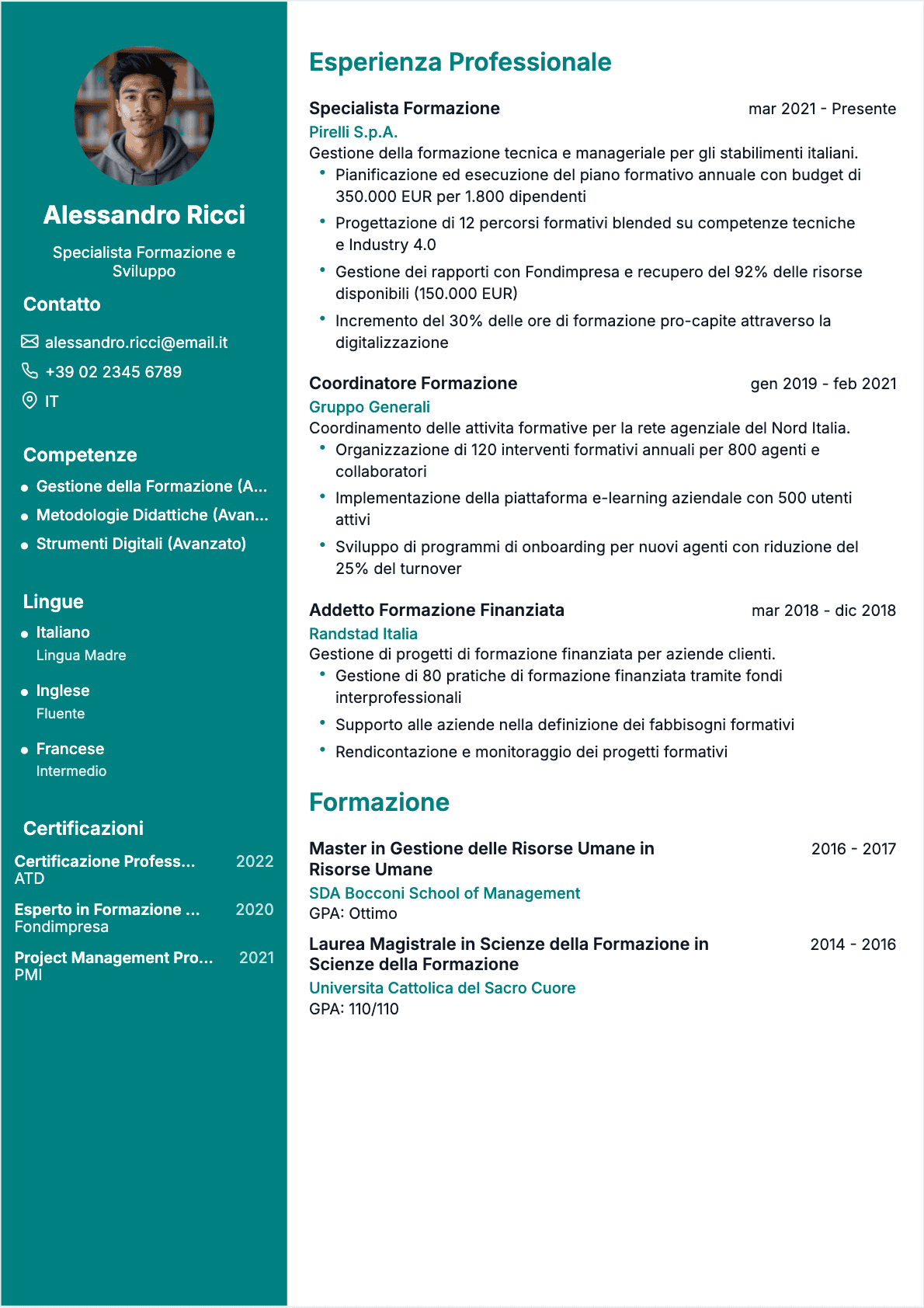 Responsabile formazione Confirmé - CV Responsabile formazione