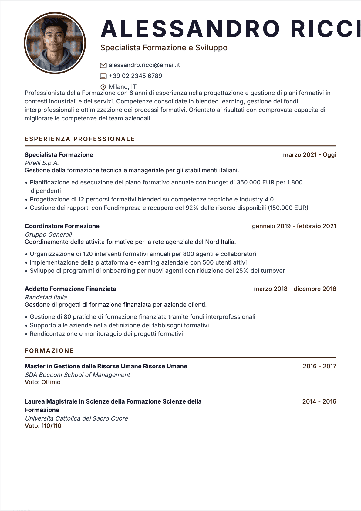 Responsabile formazione Confirmé - CV Responsabile formazione