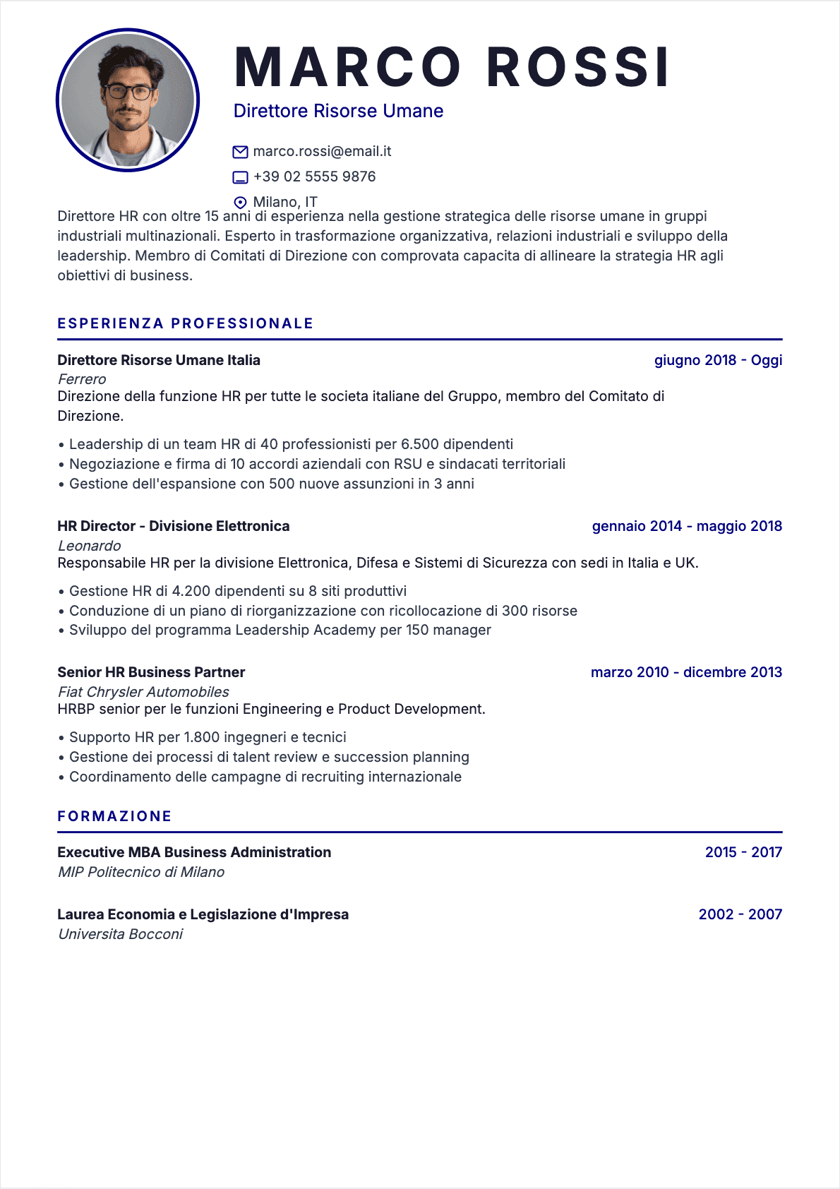 Hr Manager Senior - CV Hr Manager