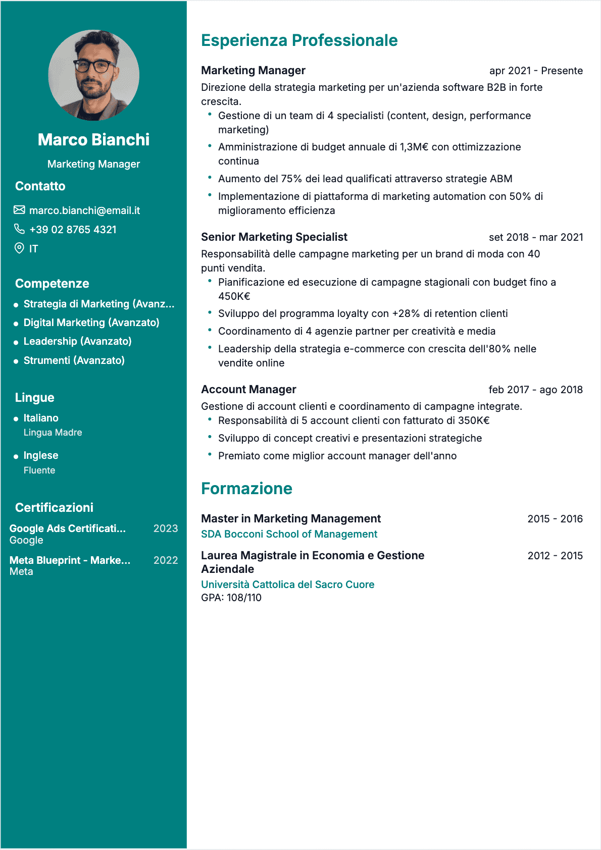 CV Responsabile marketing Confirmé - CV Responsabile marketing