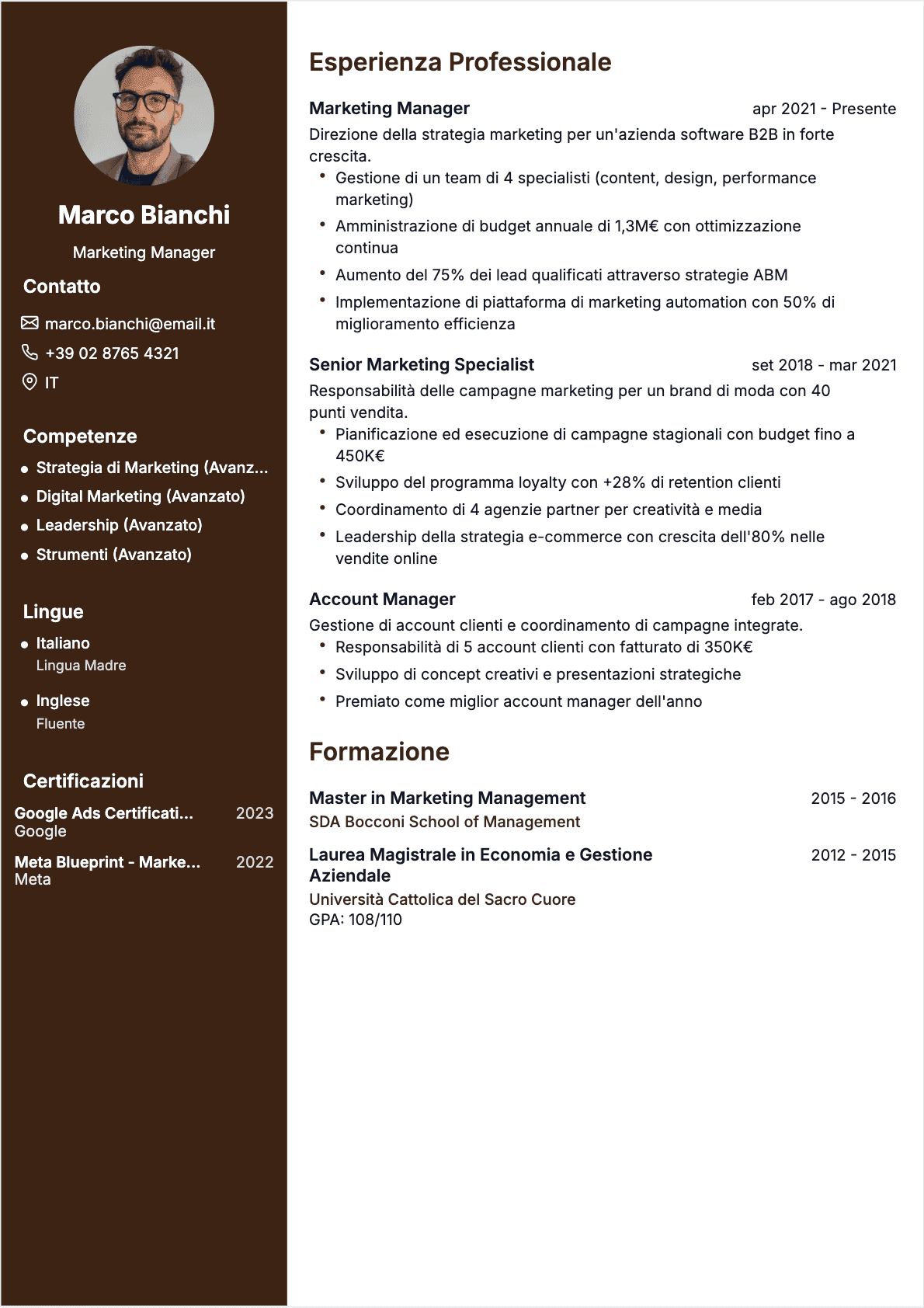 CV Responsabile marketing