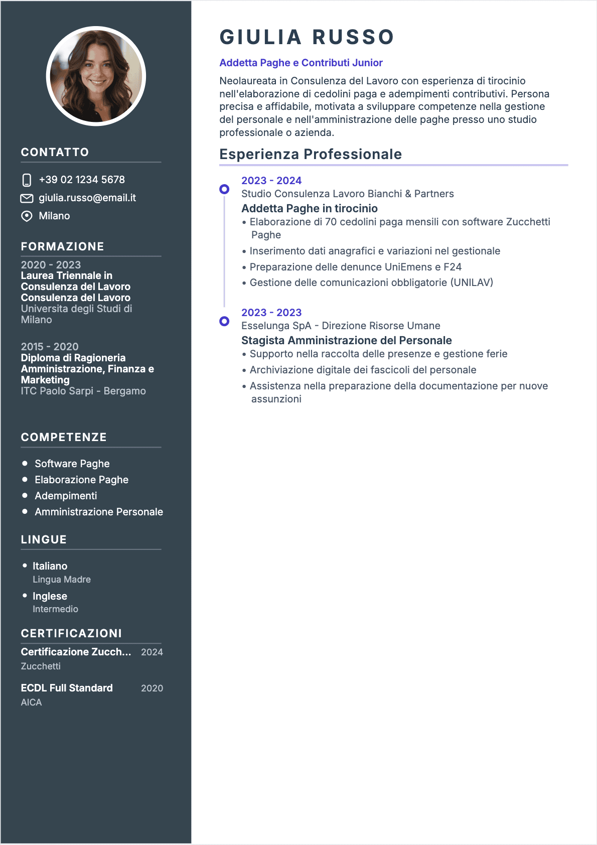 CV Responsabile paghe Junior - CV Responsabile paghe