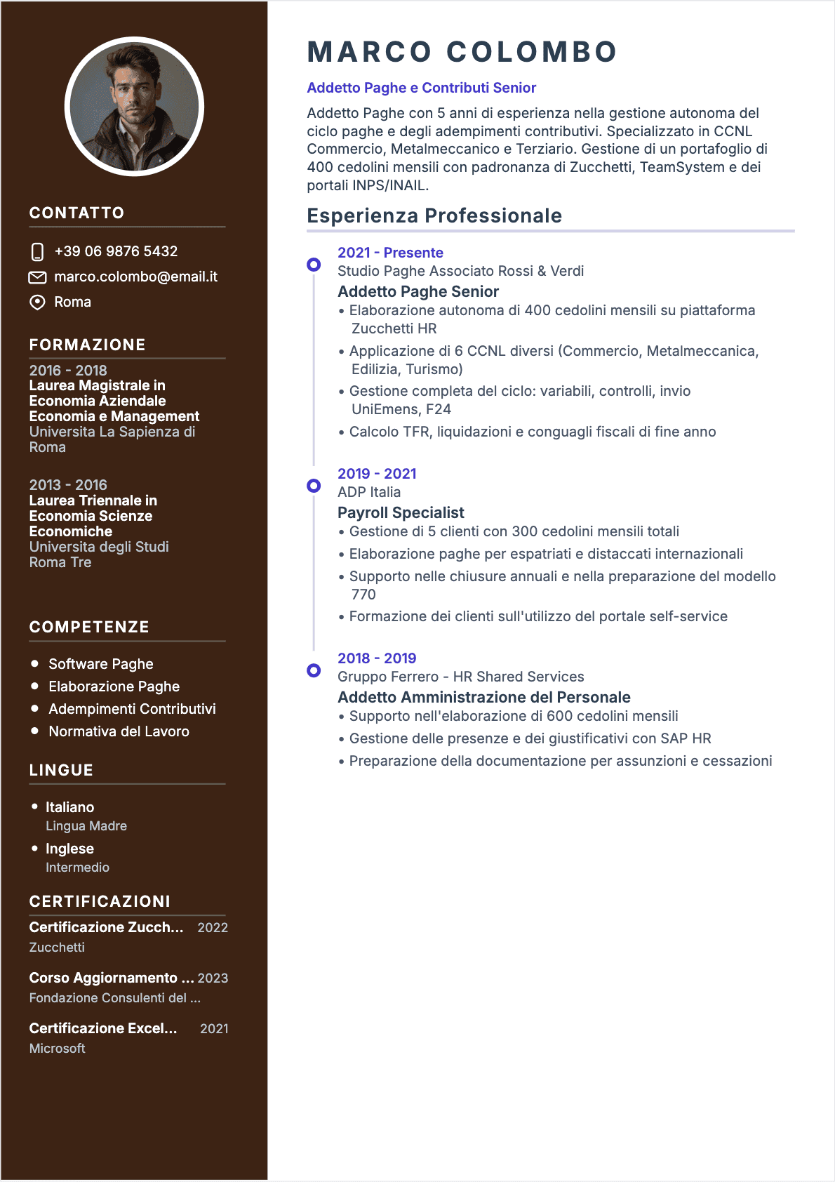 CV Responsabile paghe Confirmé - CV Responsabile paghe