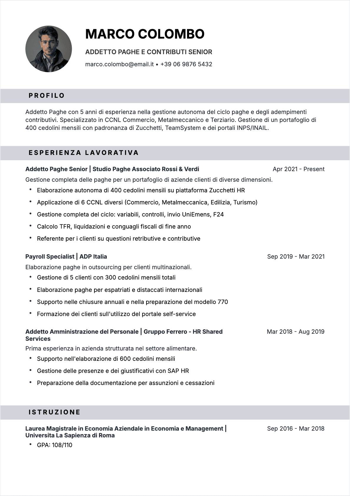CV Responsabile paghe Confirmé - CV Responsabile paghe