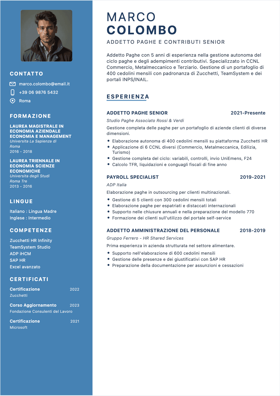 Responsabile paghe Confirmé - CV Responsabile paghe