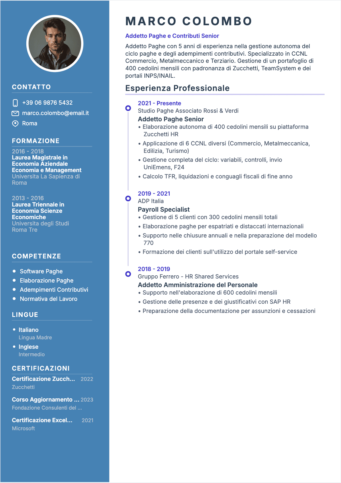 Responsabile paghe Confirmé - CV Responsabile paghe