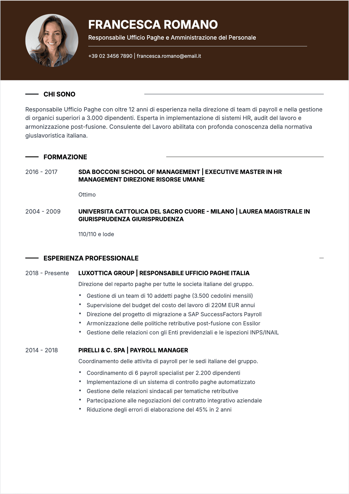 CV Responsabile paghe Senior - CV Responsabile paghe