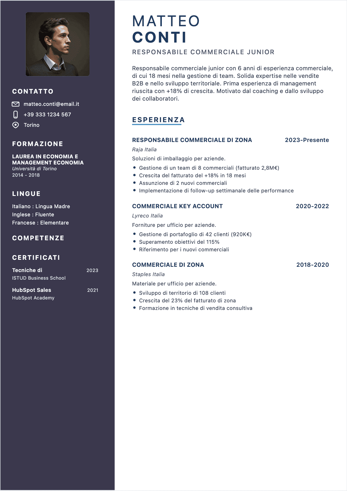 Responsabile Vendite Junior - CV Responsabile Vendite