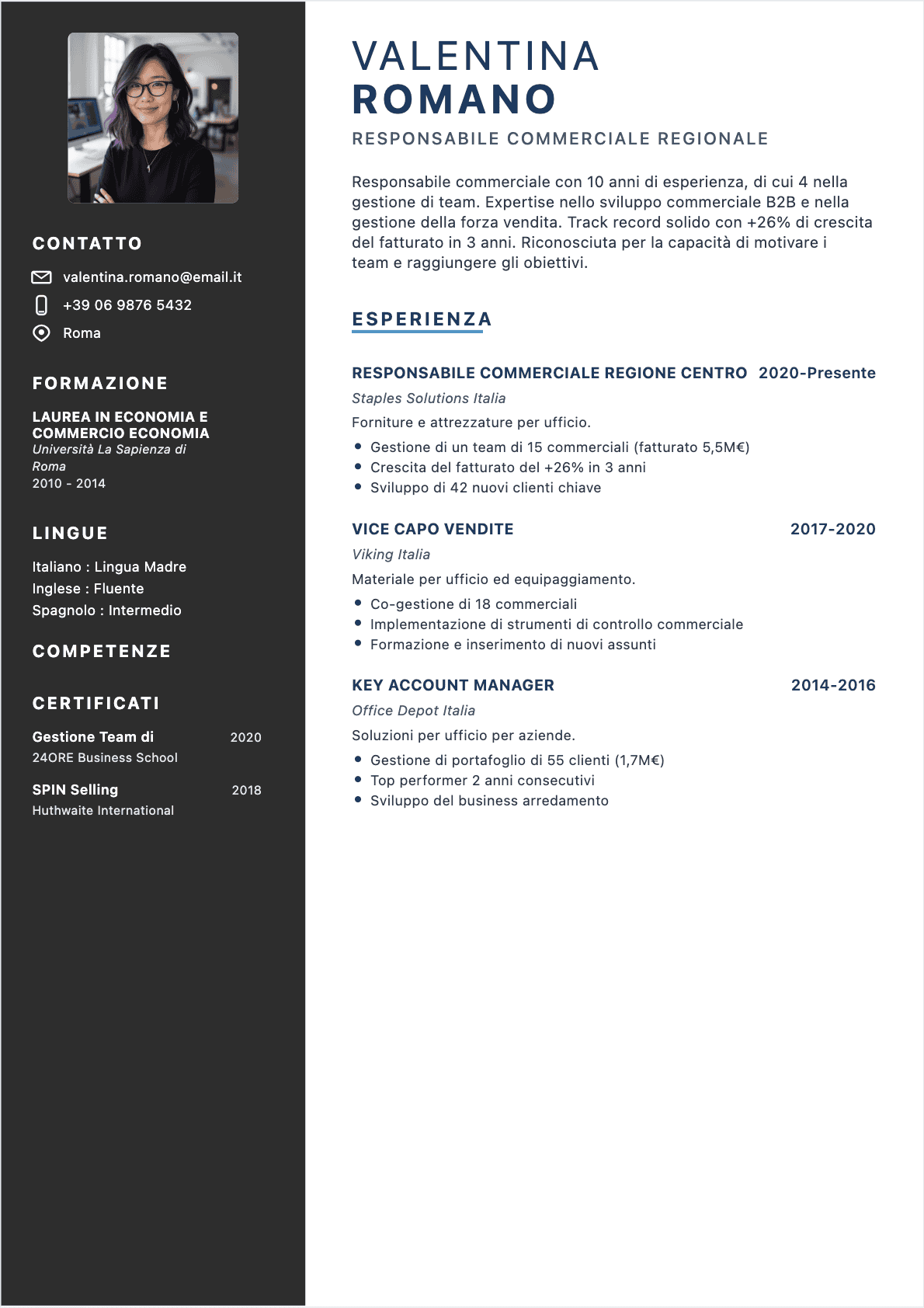 Responsabile Vendite Confirmé - CV Responsabile Vendite