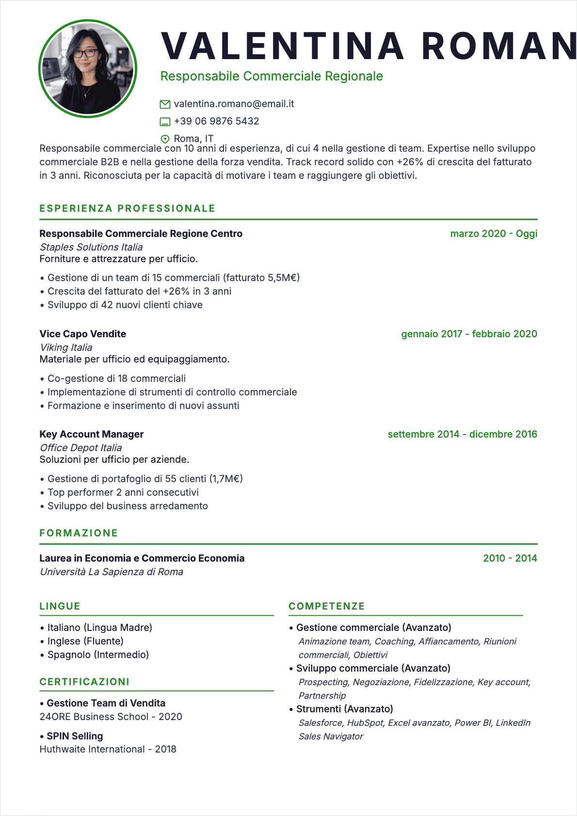 CV Responsabile Vendite Confirmé - CV Responsabile Vendite