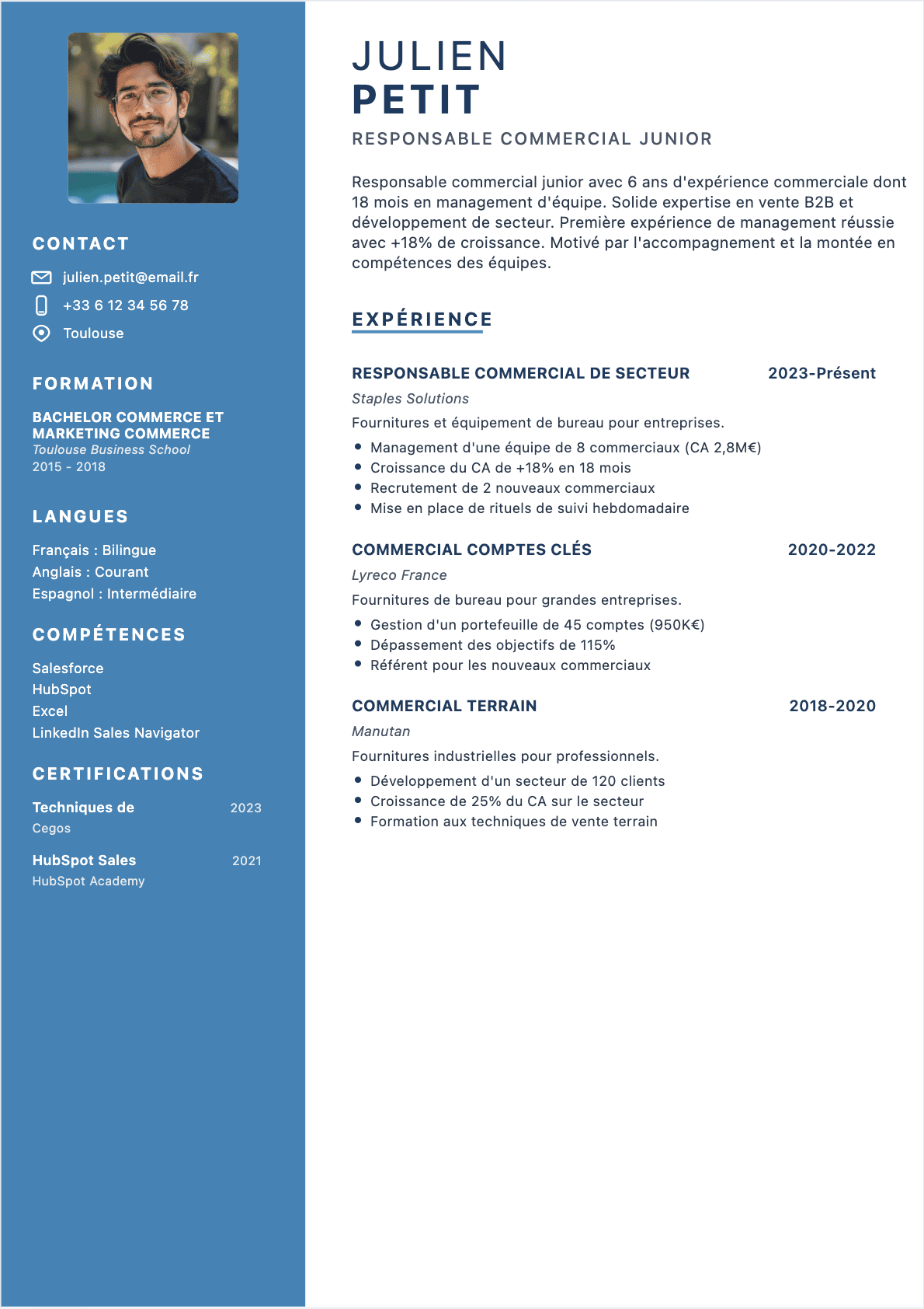 Responsable commercial Junior - CV Responsable commercial