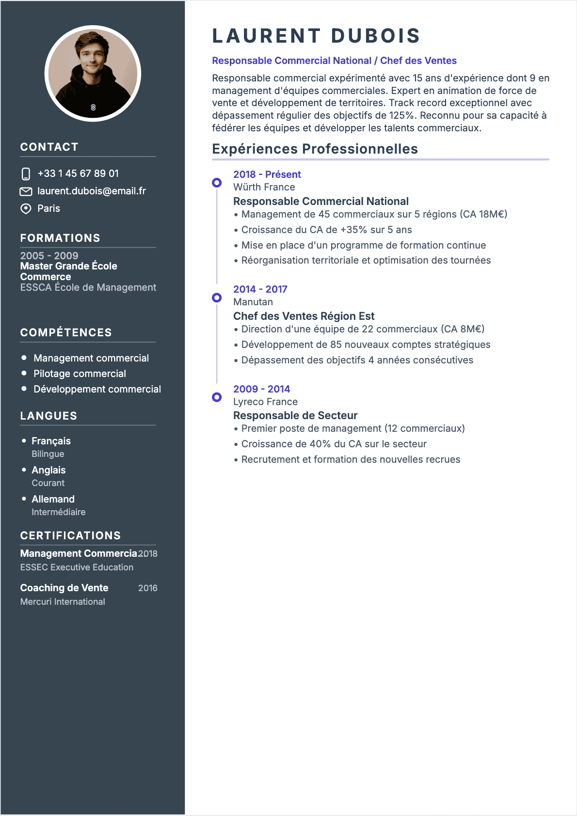 Responsable commercial Senior - CV Responsable commercial
