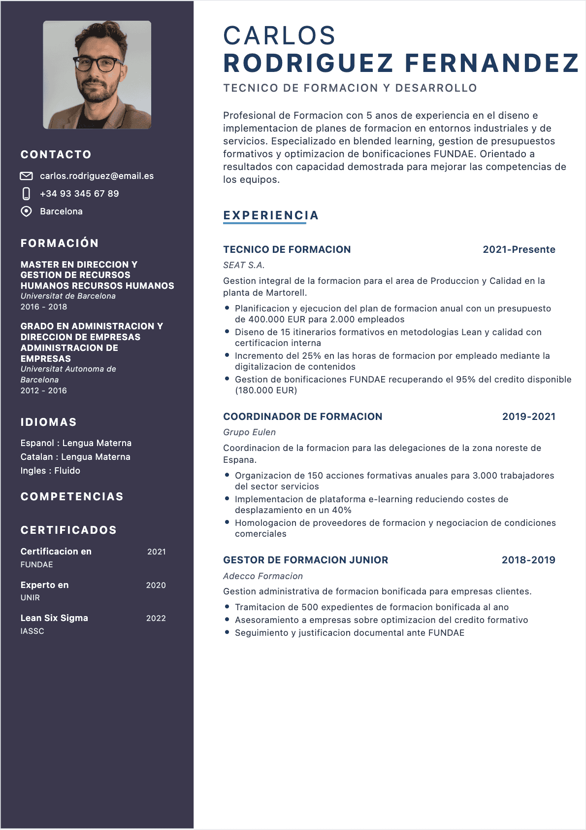 CV Responsable de formación Confirmé - CV Responsable de formación
