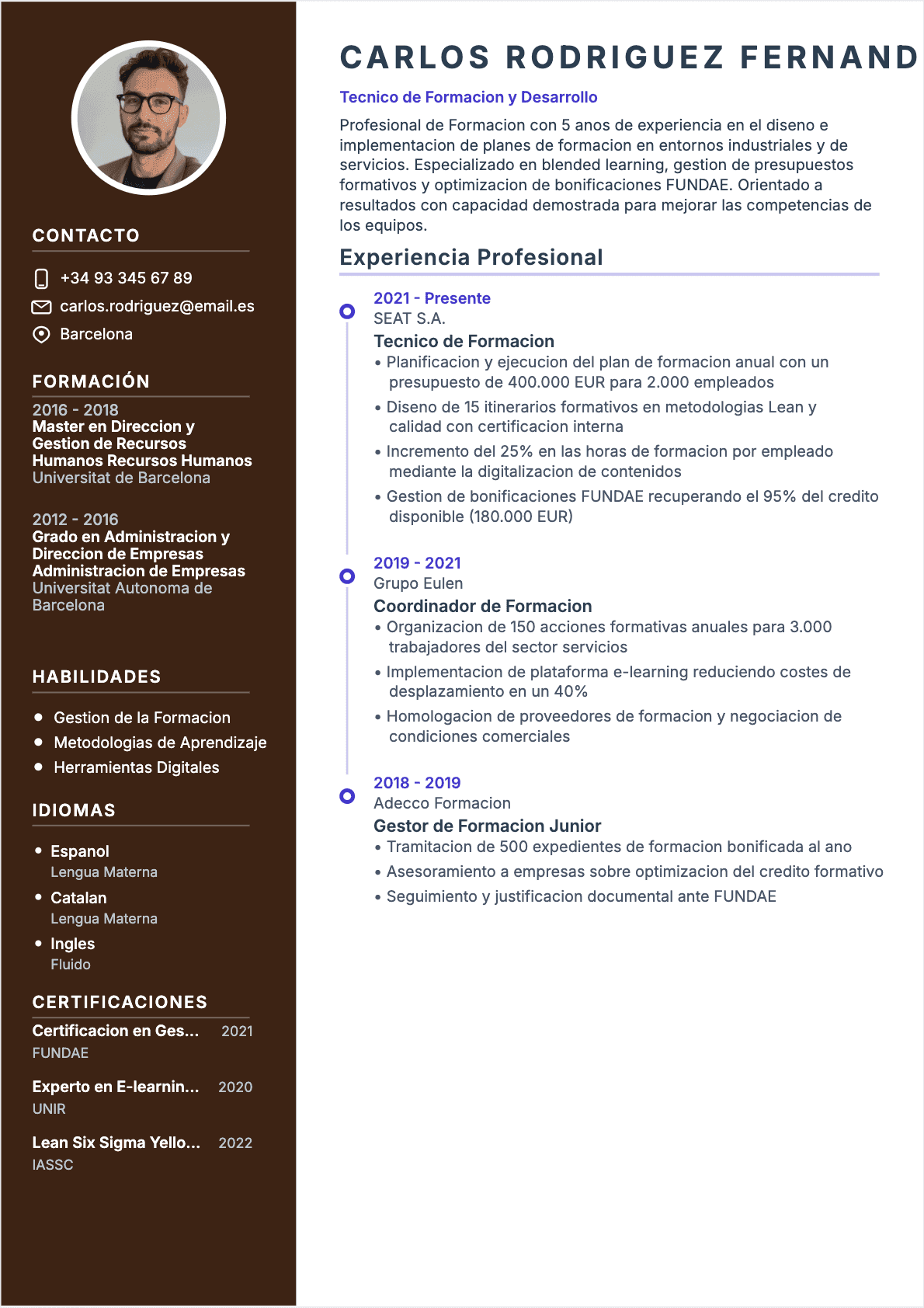 CV Responsable de formación Confirmé - CV Responsable de formación