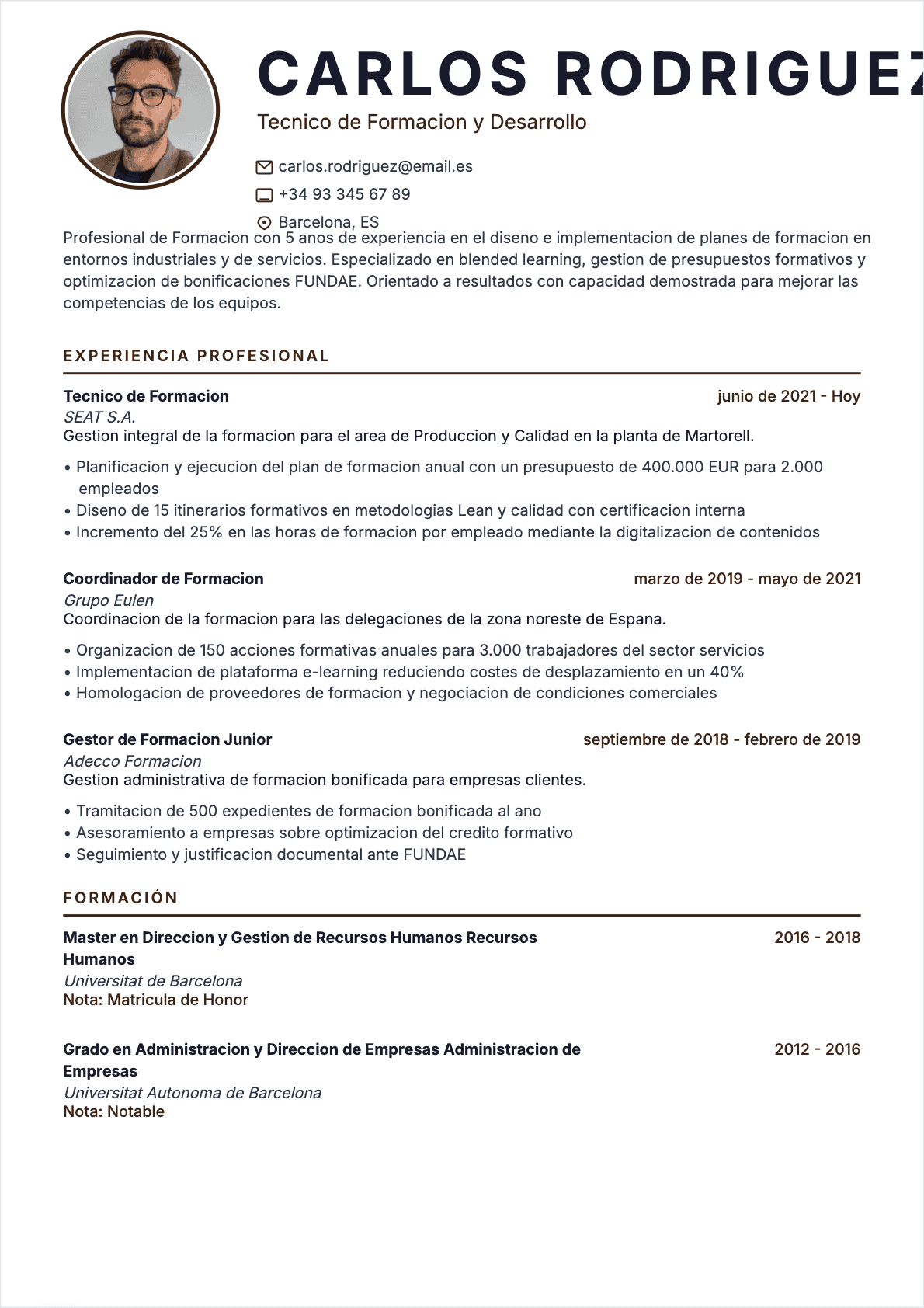 CV Responsable de formación Confirmé - CV Responsable de formación