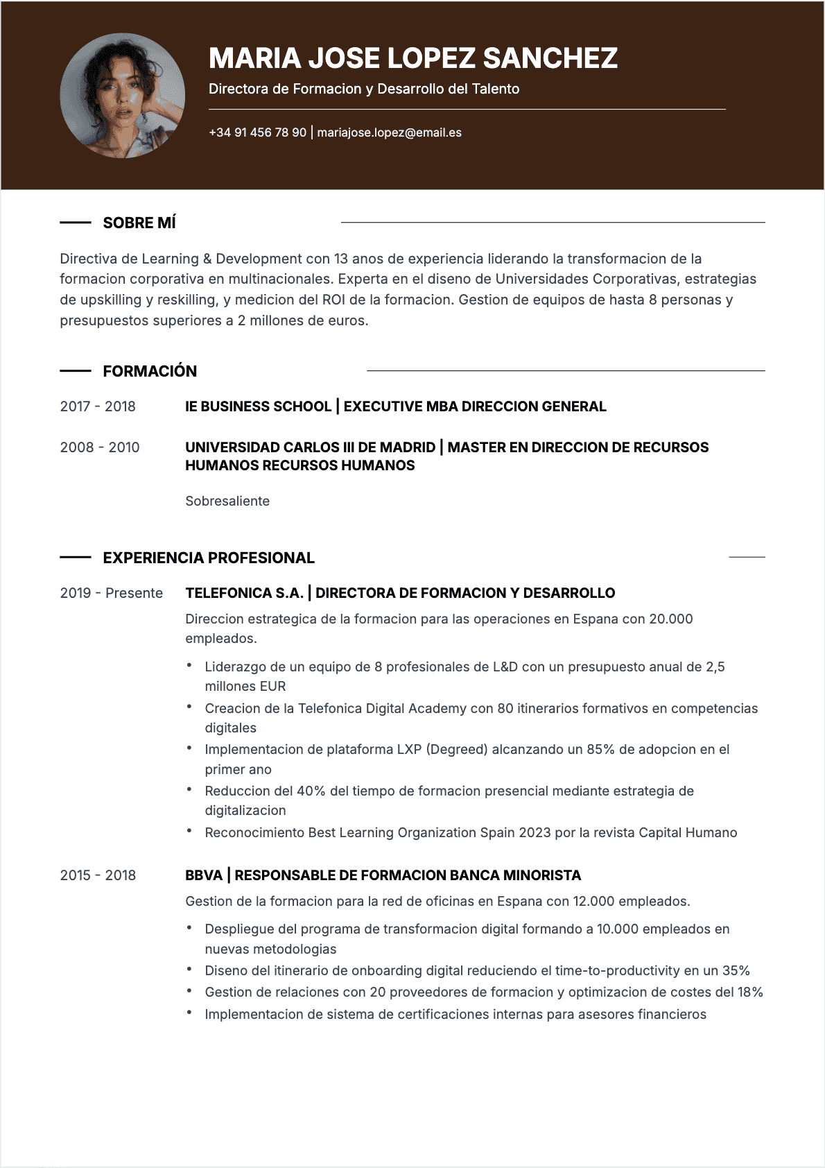 CV Responsable de formación Senior - CV Responsable de formación