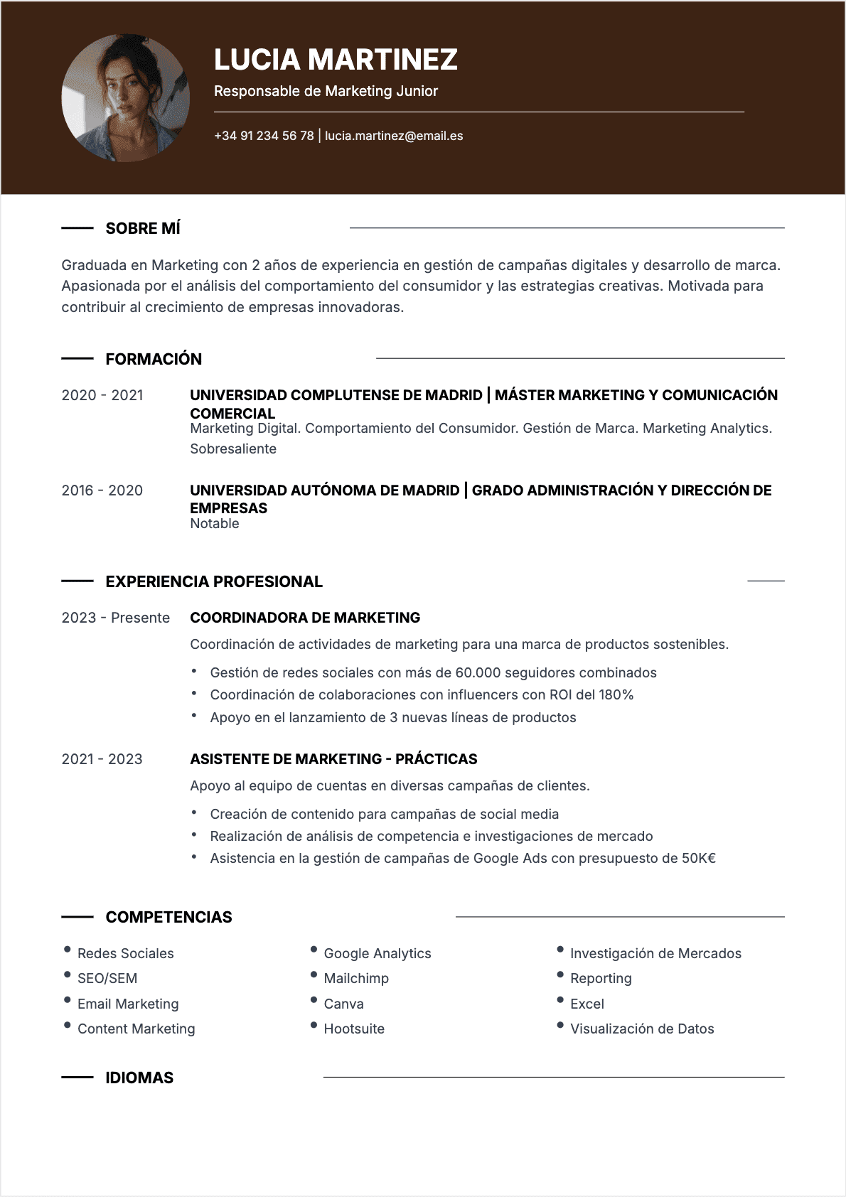 Responsable de marketing Junior - CV Responsable de marketing