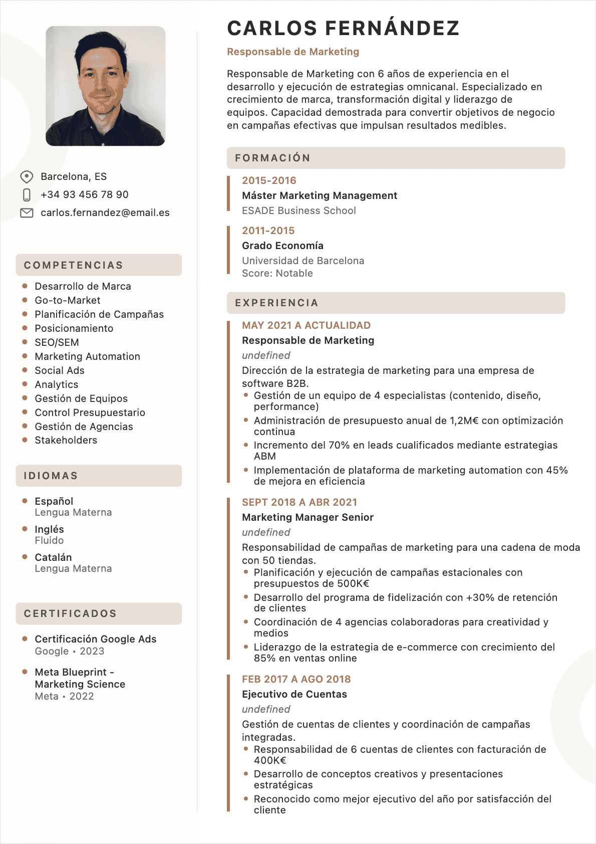 Responsable de marketing Confirmé - CV Responsable de marketing