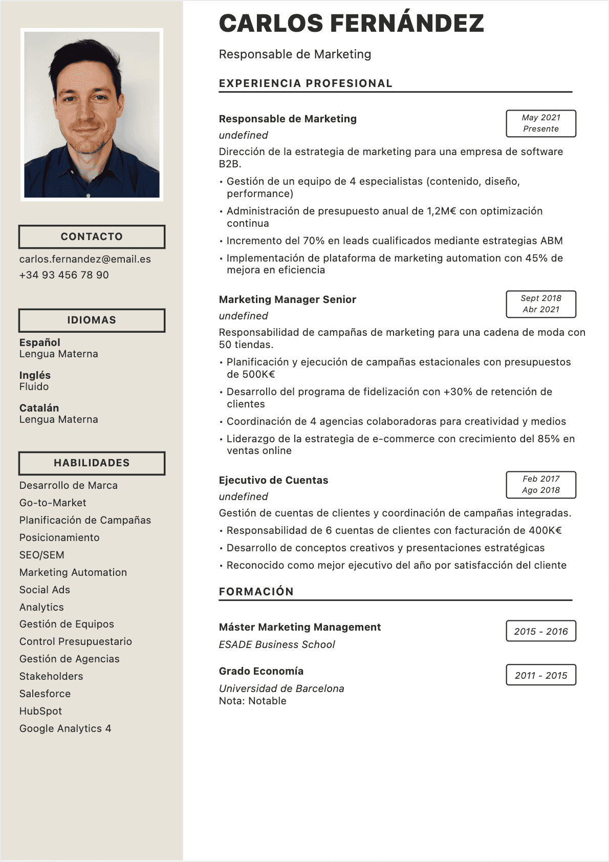 Responsable de marketing Confirmé - CV Responsable de marketing