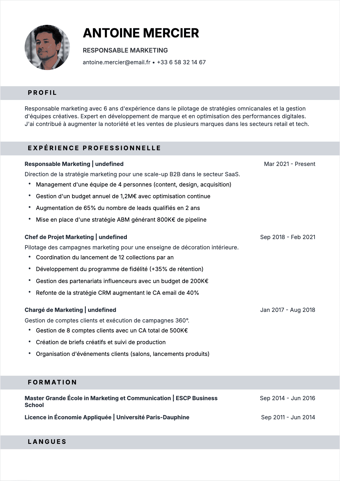 CV Responsable marketing Confirmé - CV Responsable marketing