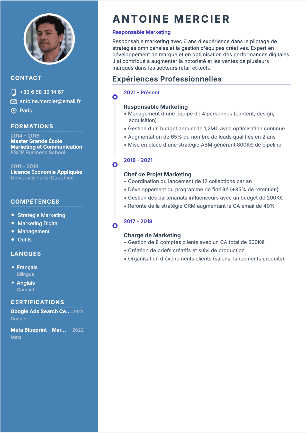CV Responsable marketing Confirmé - CV Responsable marketing